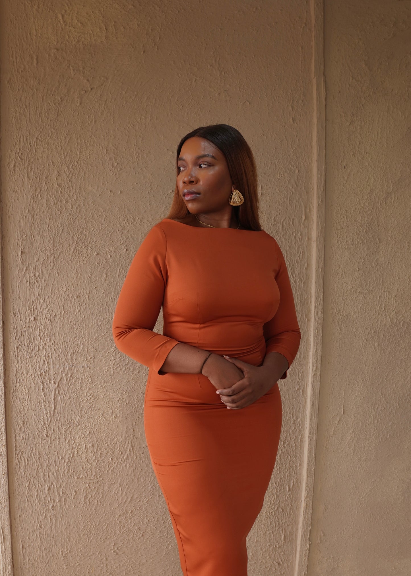 Essential Midi Dress Burnt Orange