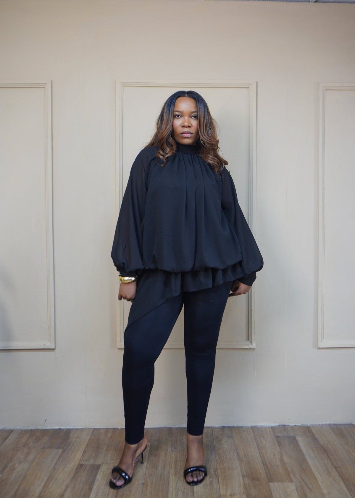 Billowy Sleeve Chiffon Top Black