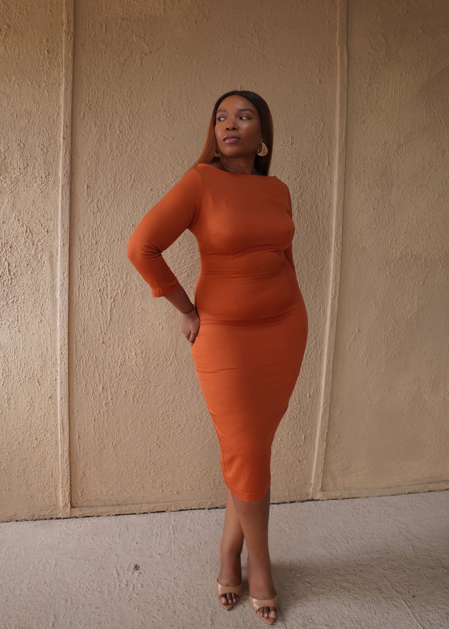 Essential Midi Dress Burnt Orange