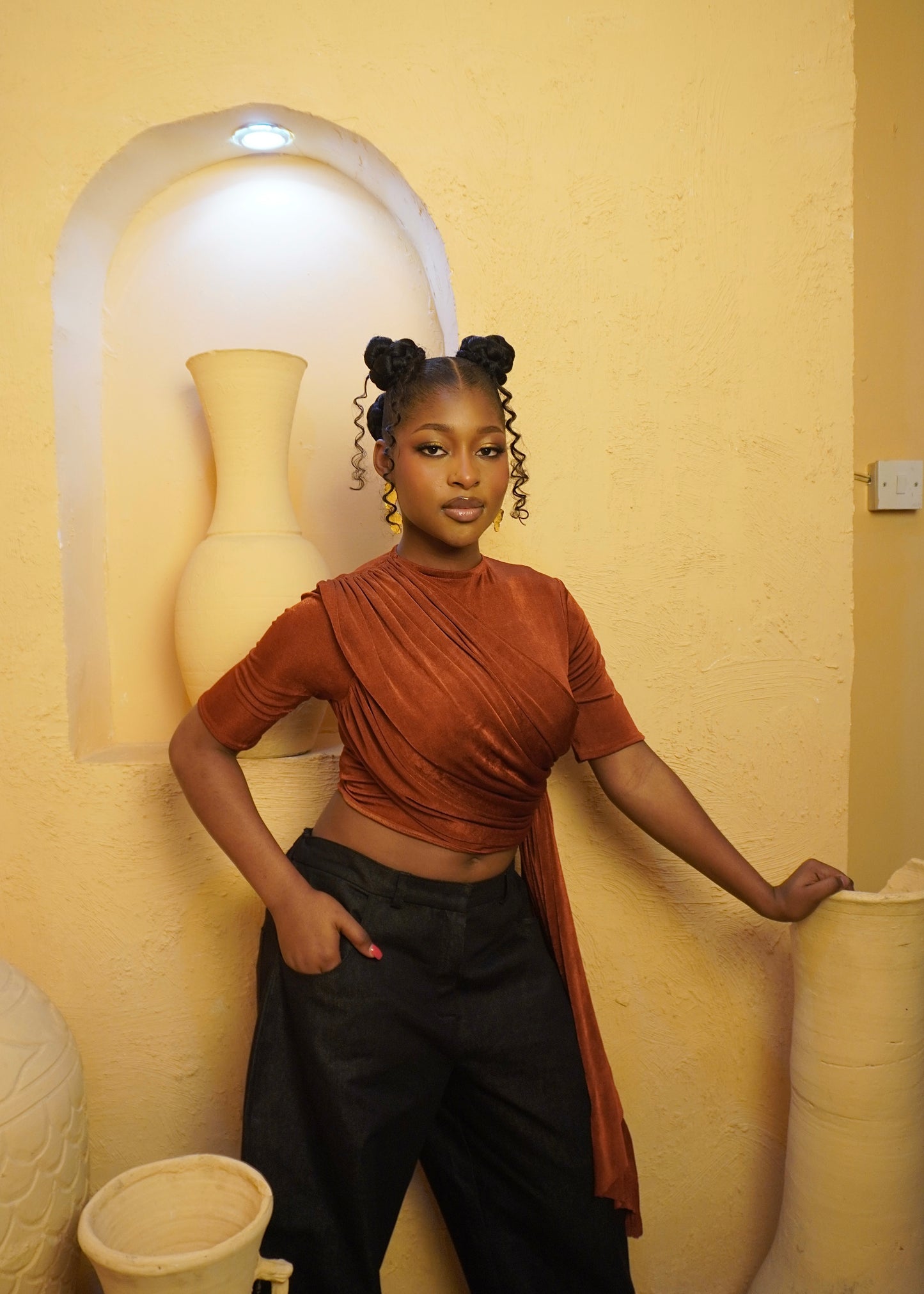 Draped Ruched Tee Copper