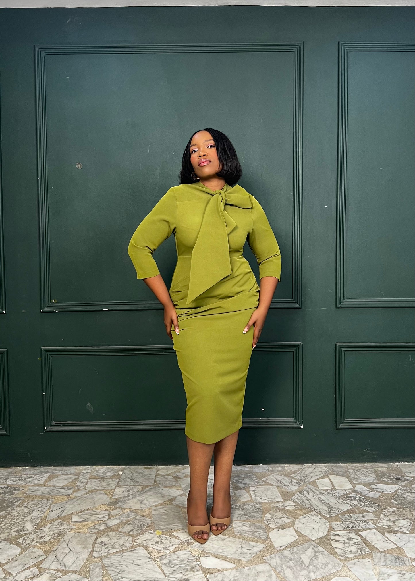 Kosi Dress Sleeved Olive Green