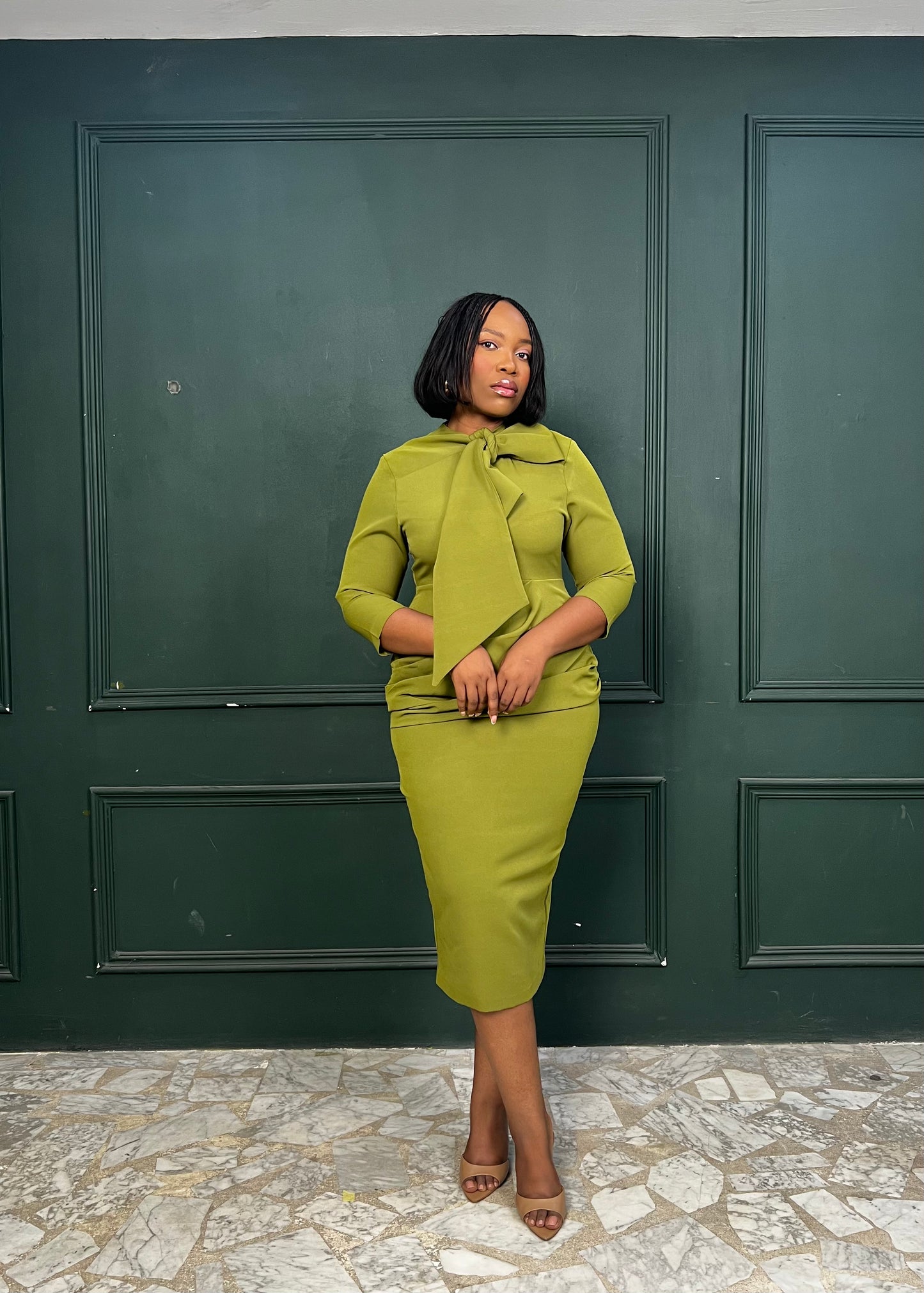 Kosi Dress Sleeved Olive Green