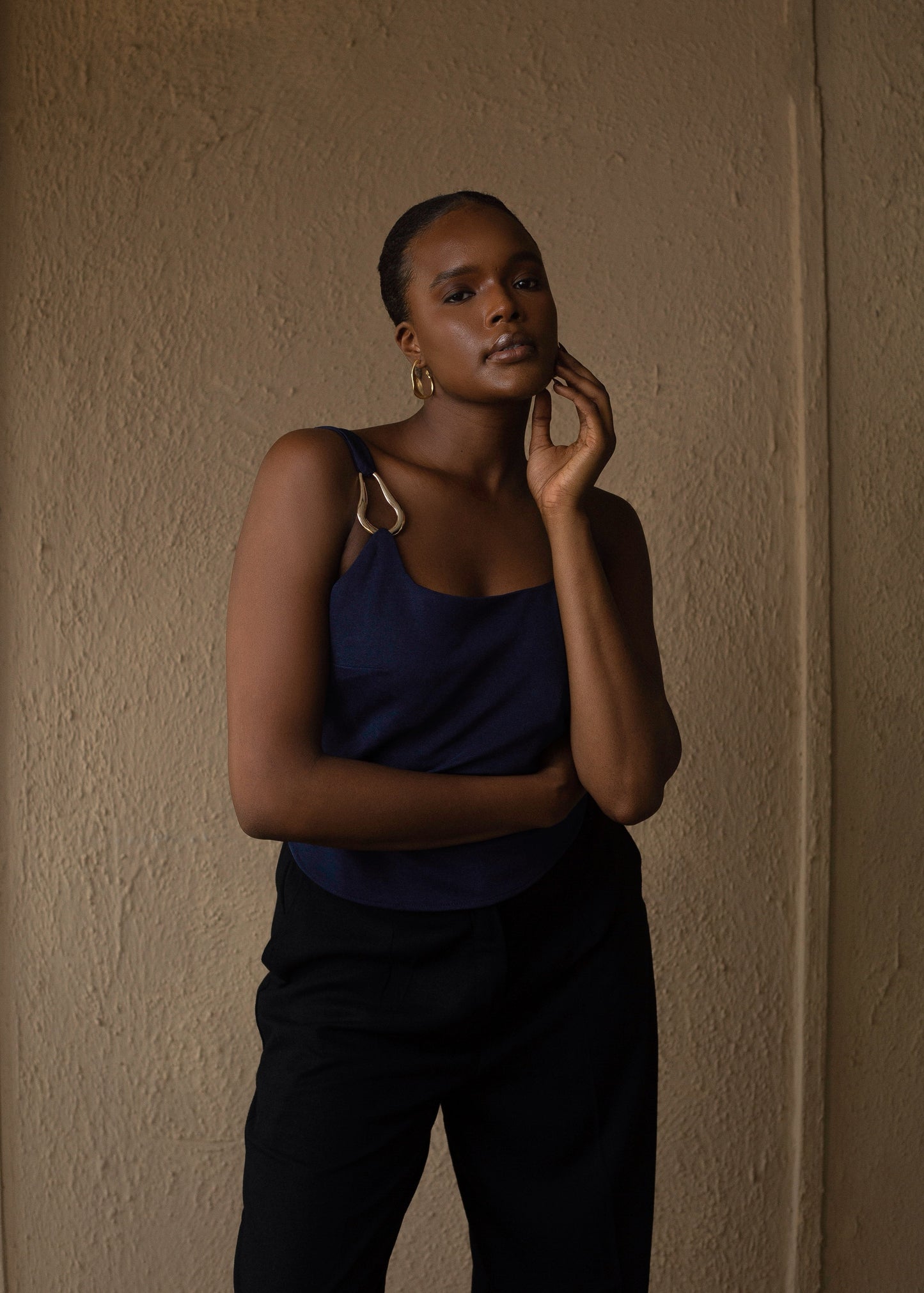 Gold detail Tank Top Navy Blue