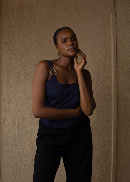 Gold detail Tank Top Navy Blue