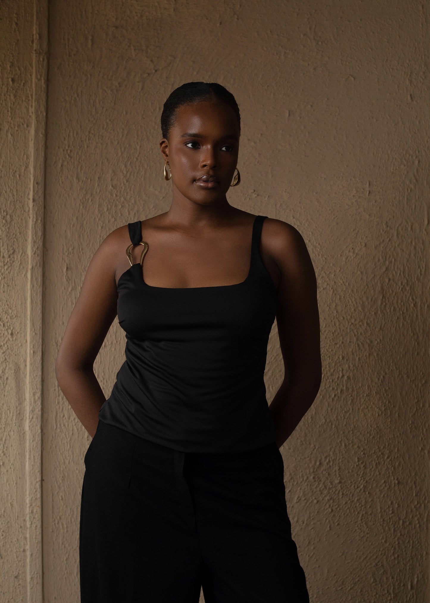 Gold detail Tank Top Black