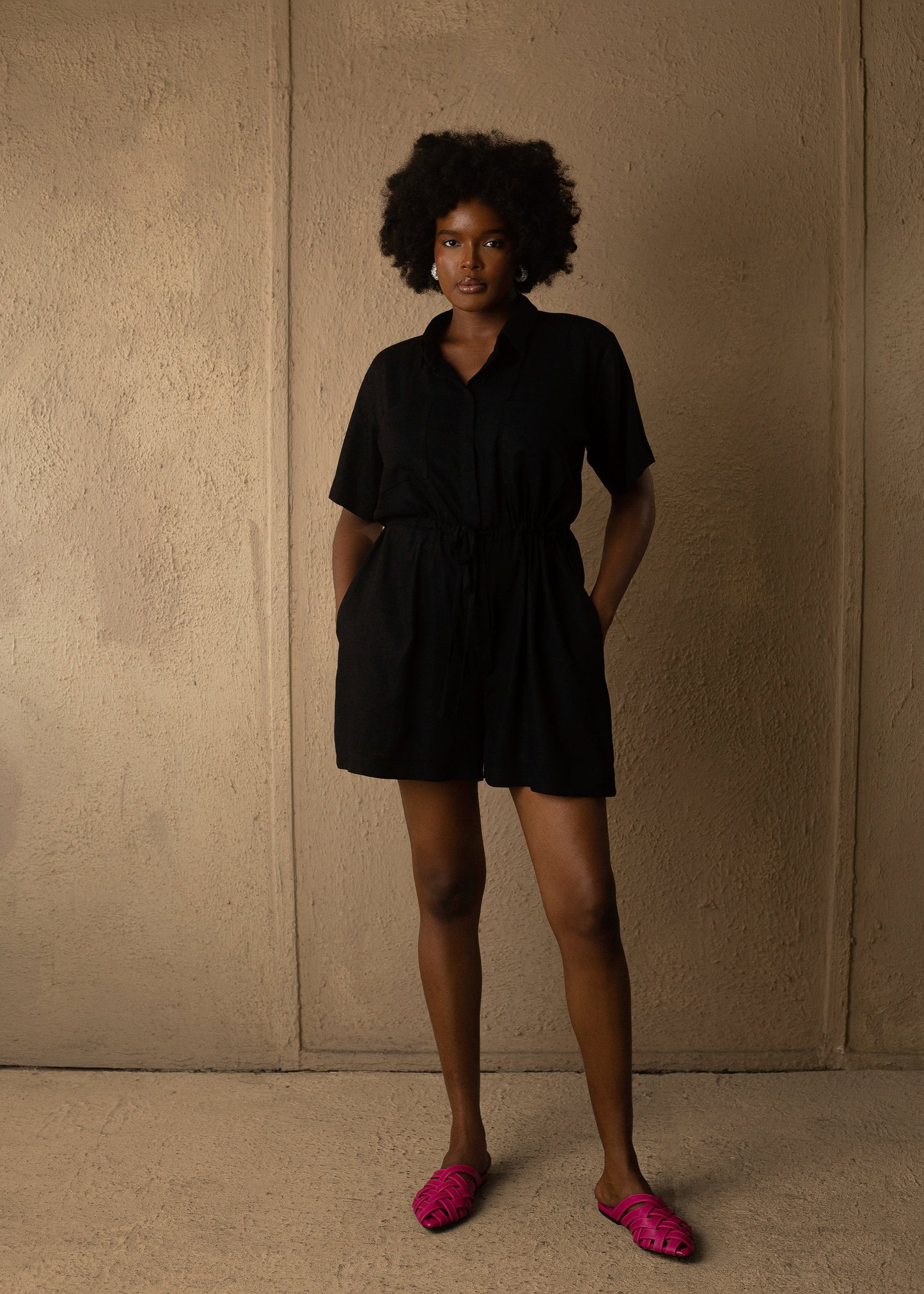 Linen Playsuit Black
