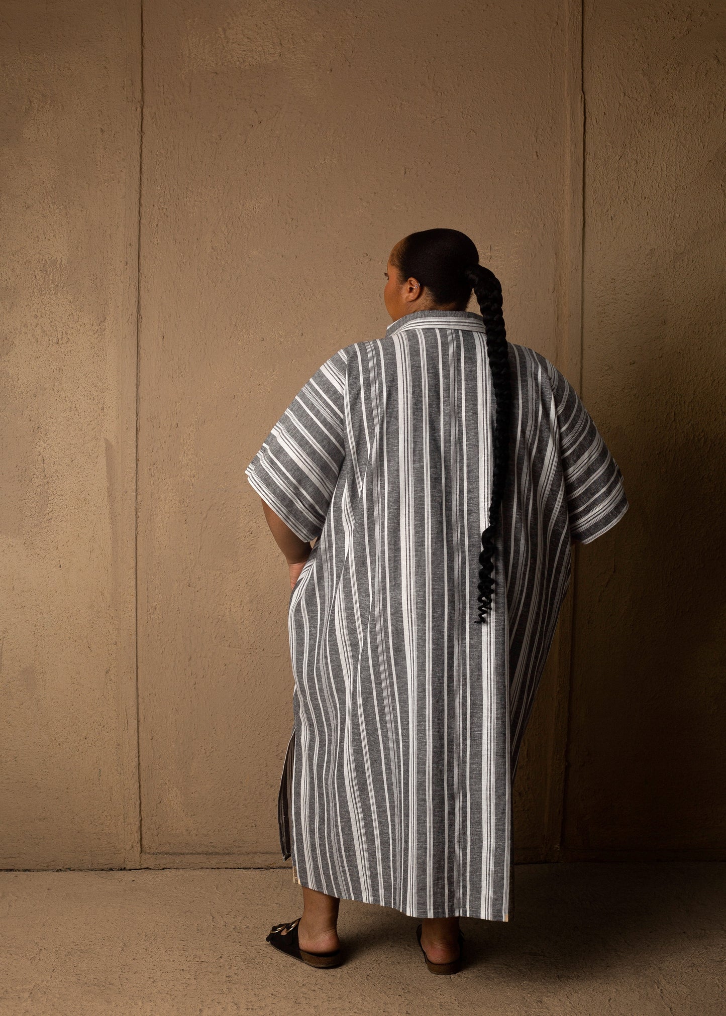 Easy Linen Grey strip Shirt Dress