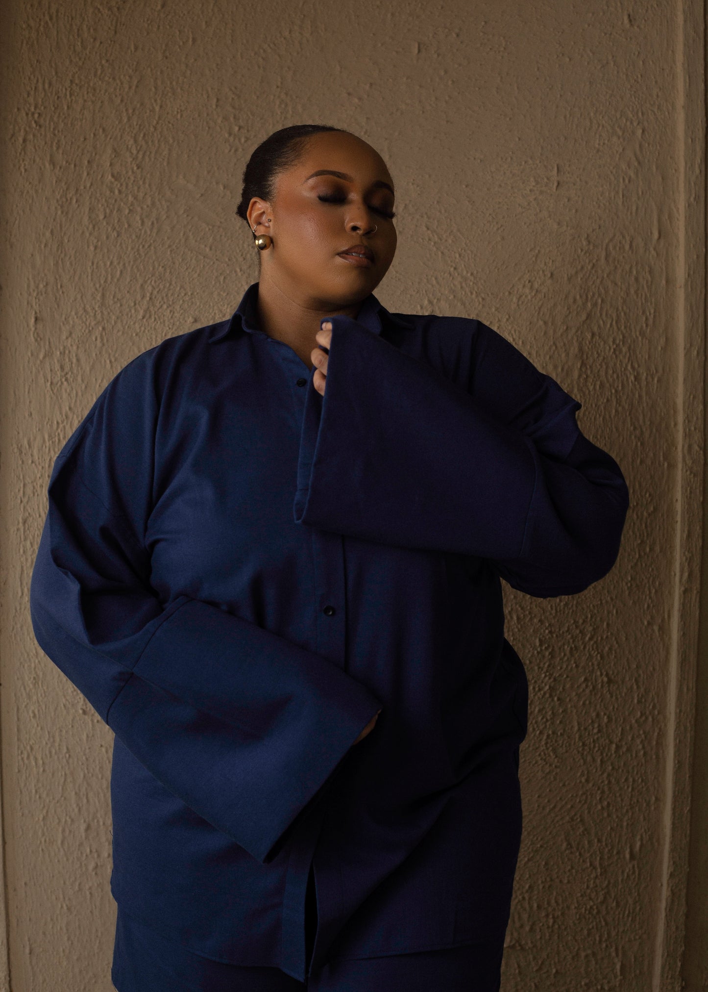 Boxy shirt linen off Navy Blue