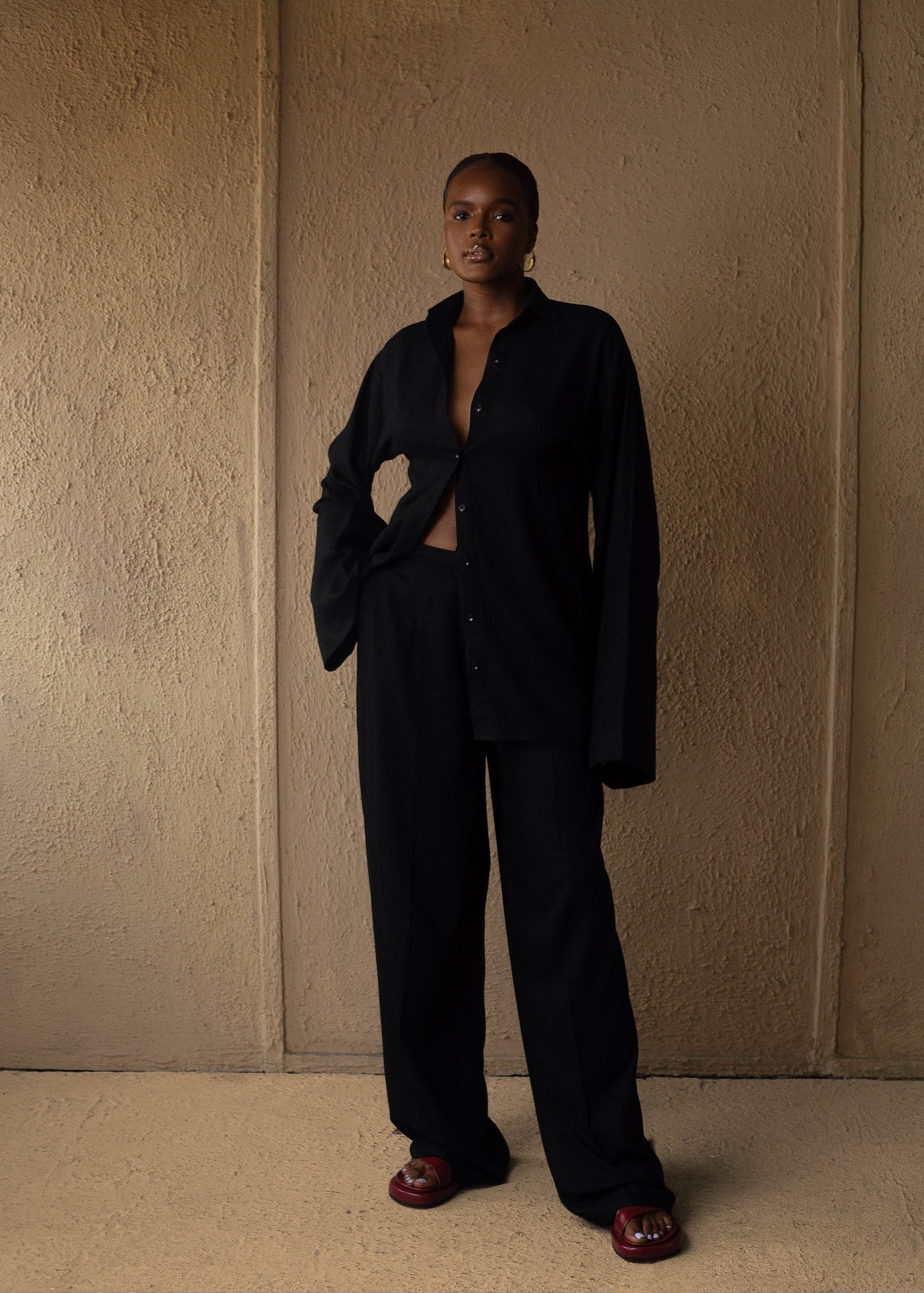 Easy pants linen Black