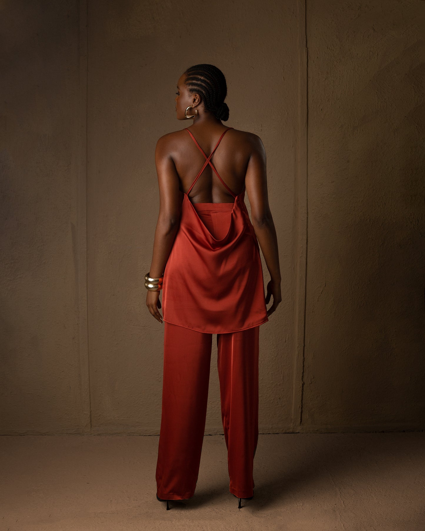 Sleeveless Silk set Burnt Orange
