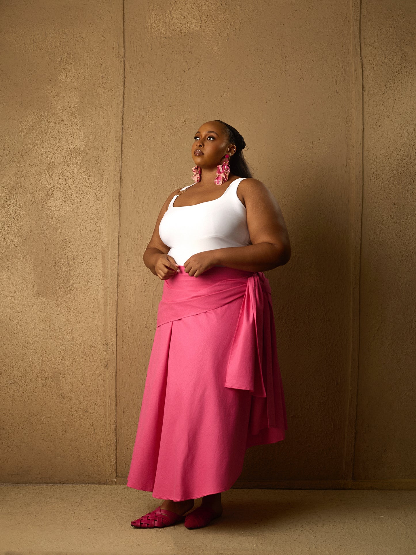 Assymetric Flare Skirt Pink