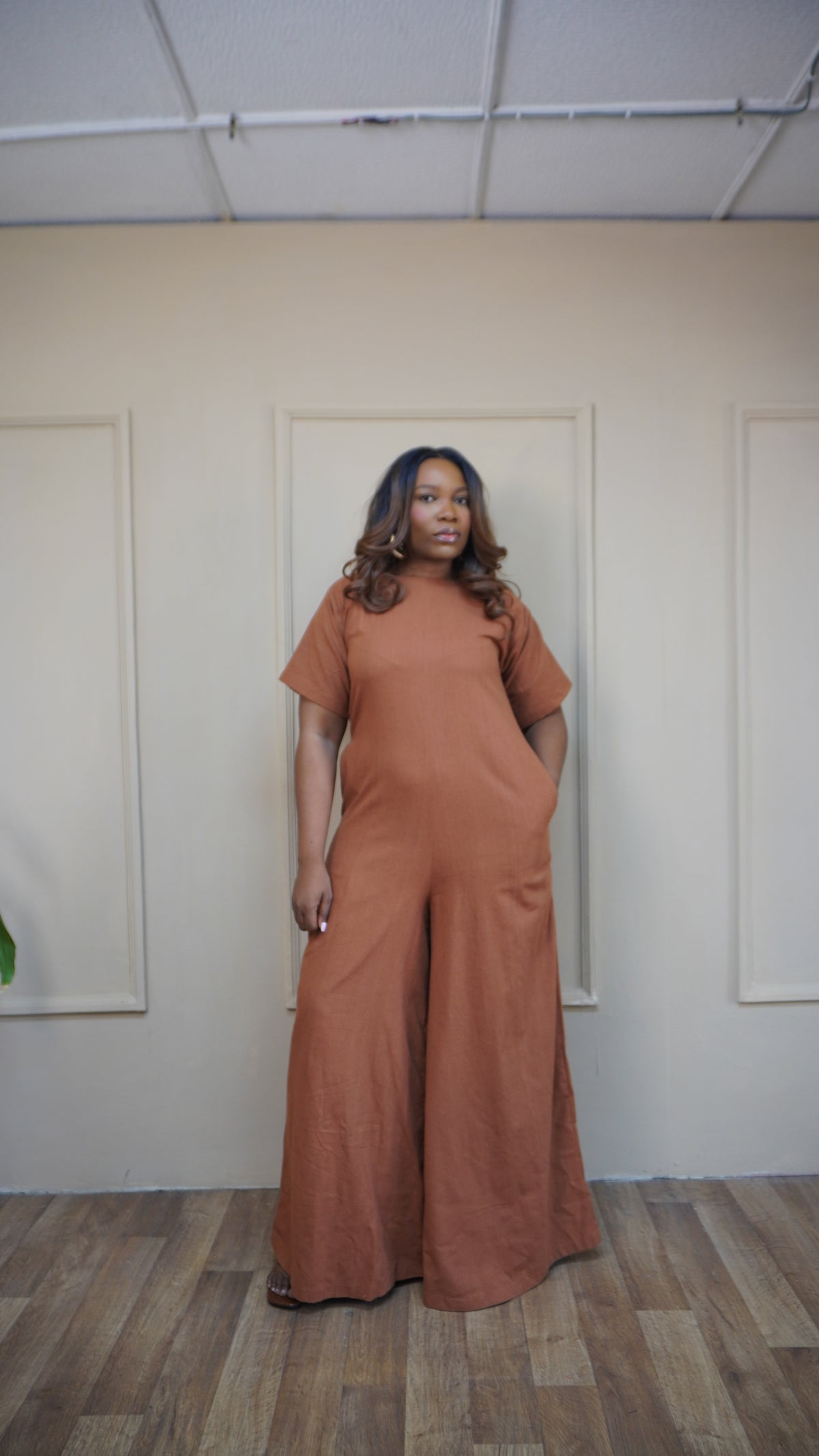 Easy Short Sleeve Jumpsuit Rust