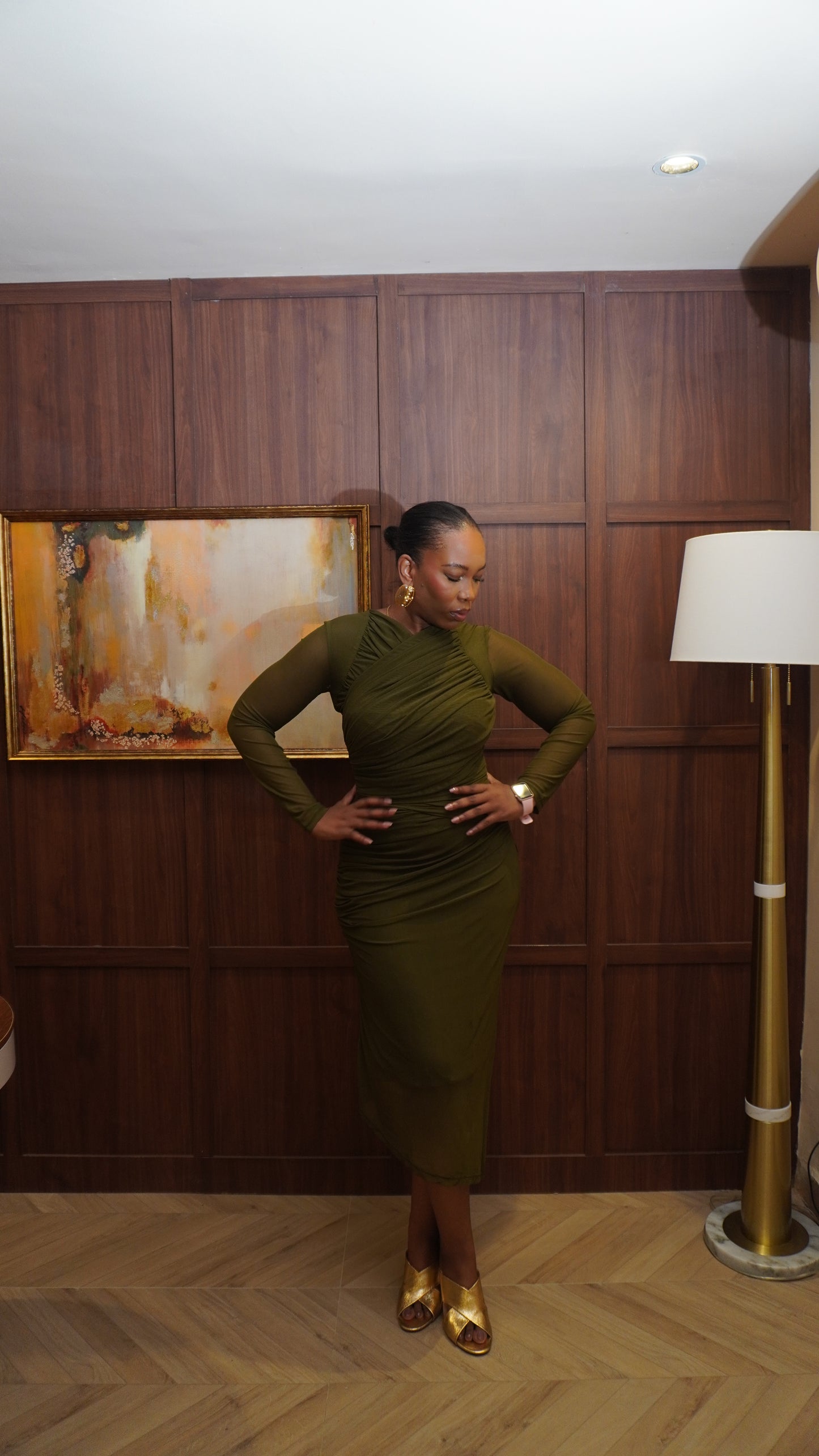 Mesh Draped Dress Army Green