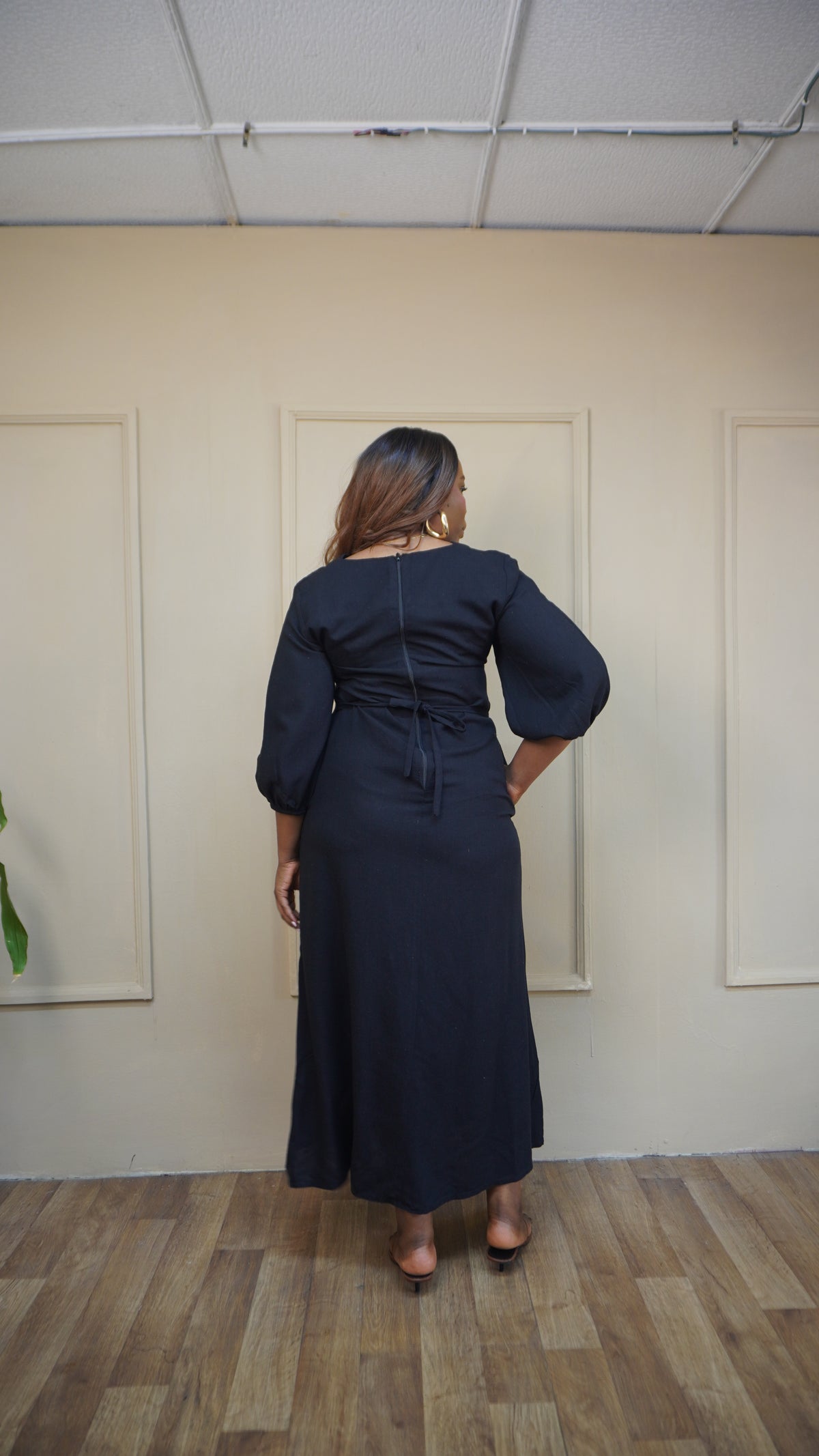 Linen Shift Dress Black