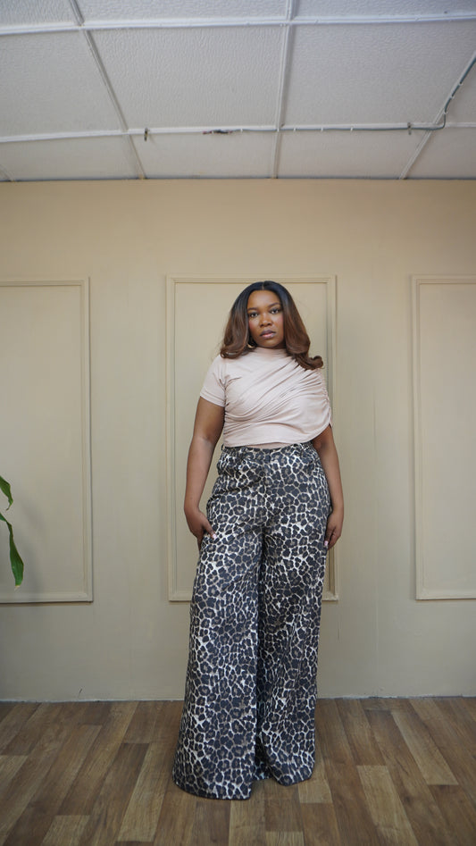 Wide Leg Denim Animal Print
