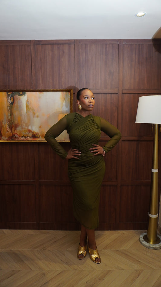 Mesh Draped Dress Army Green