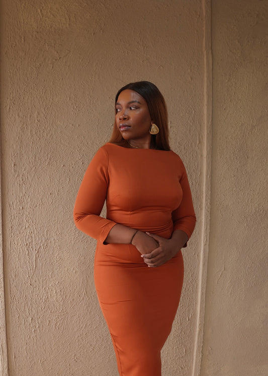 Essential Midi Dress Burnt Orange