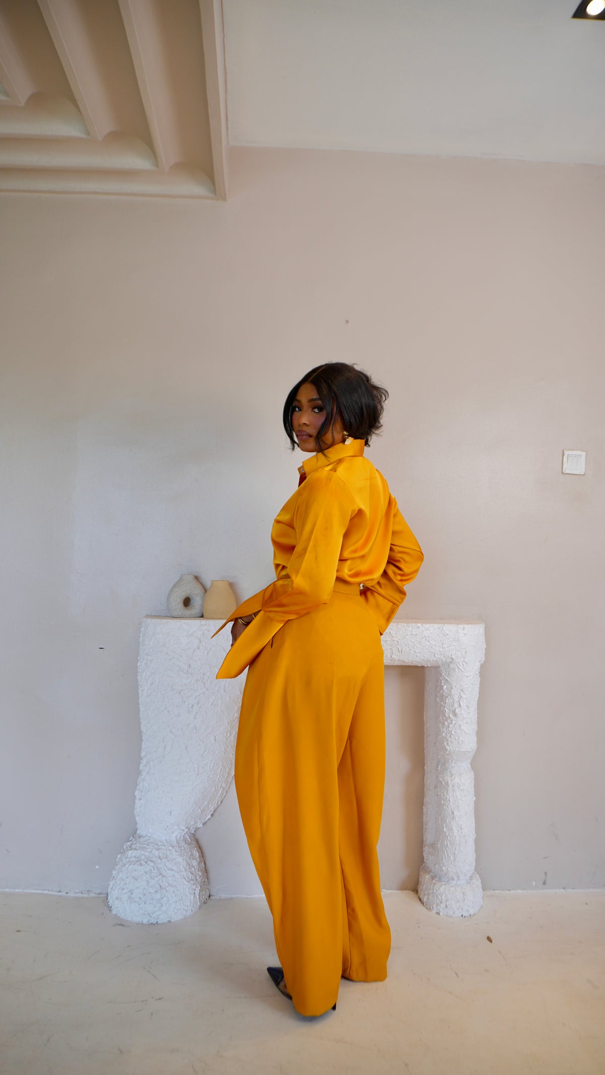 Pleated Barrel Pants Mustard