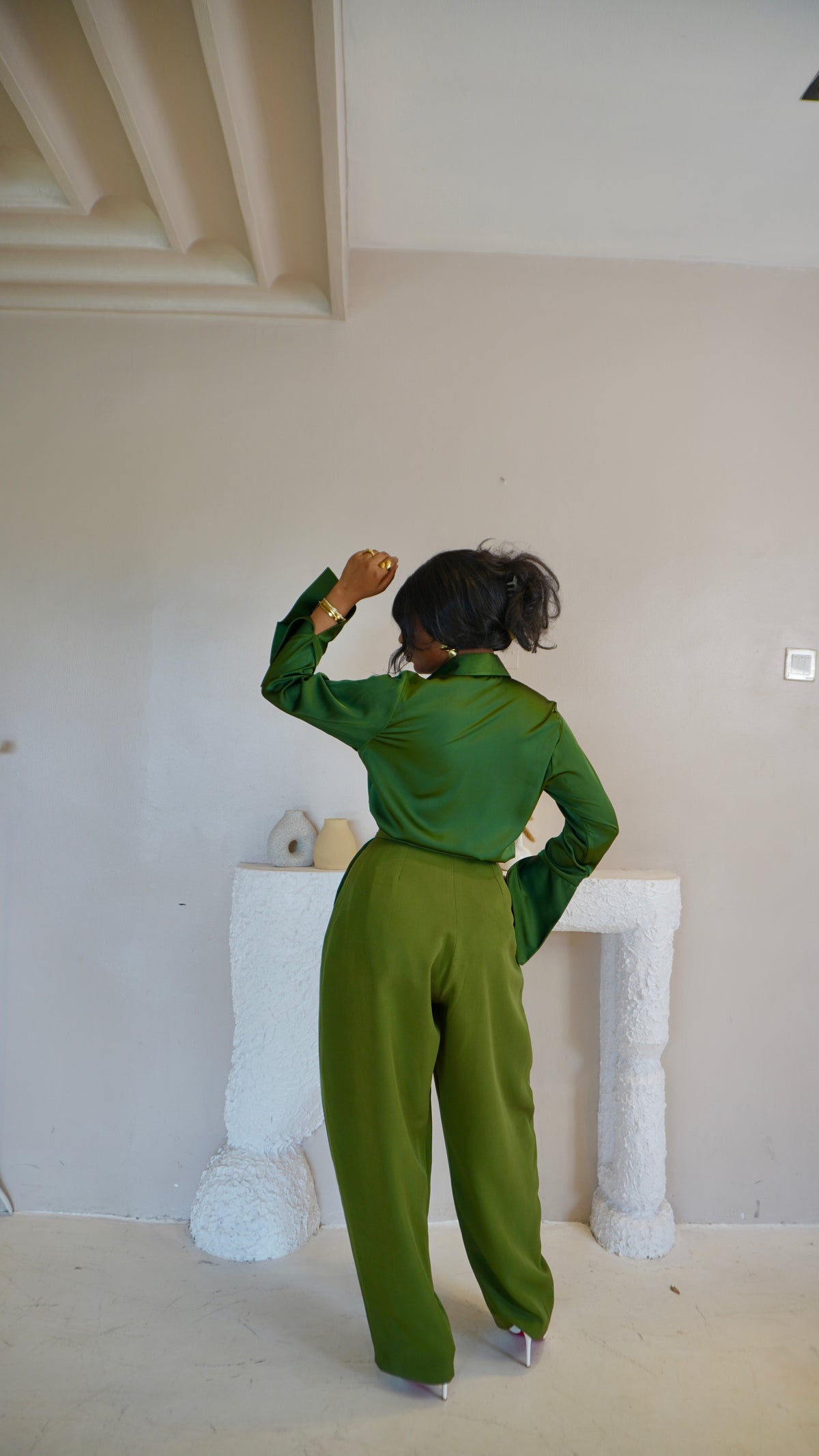 Pleated Barrel Pants Olive