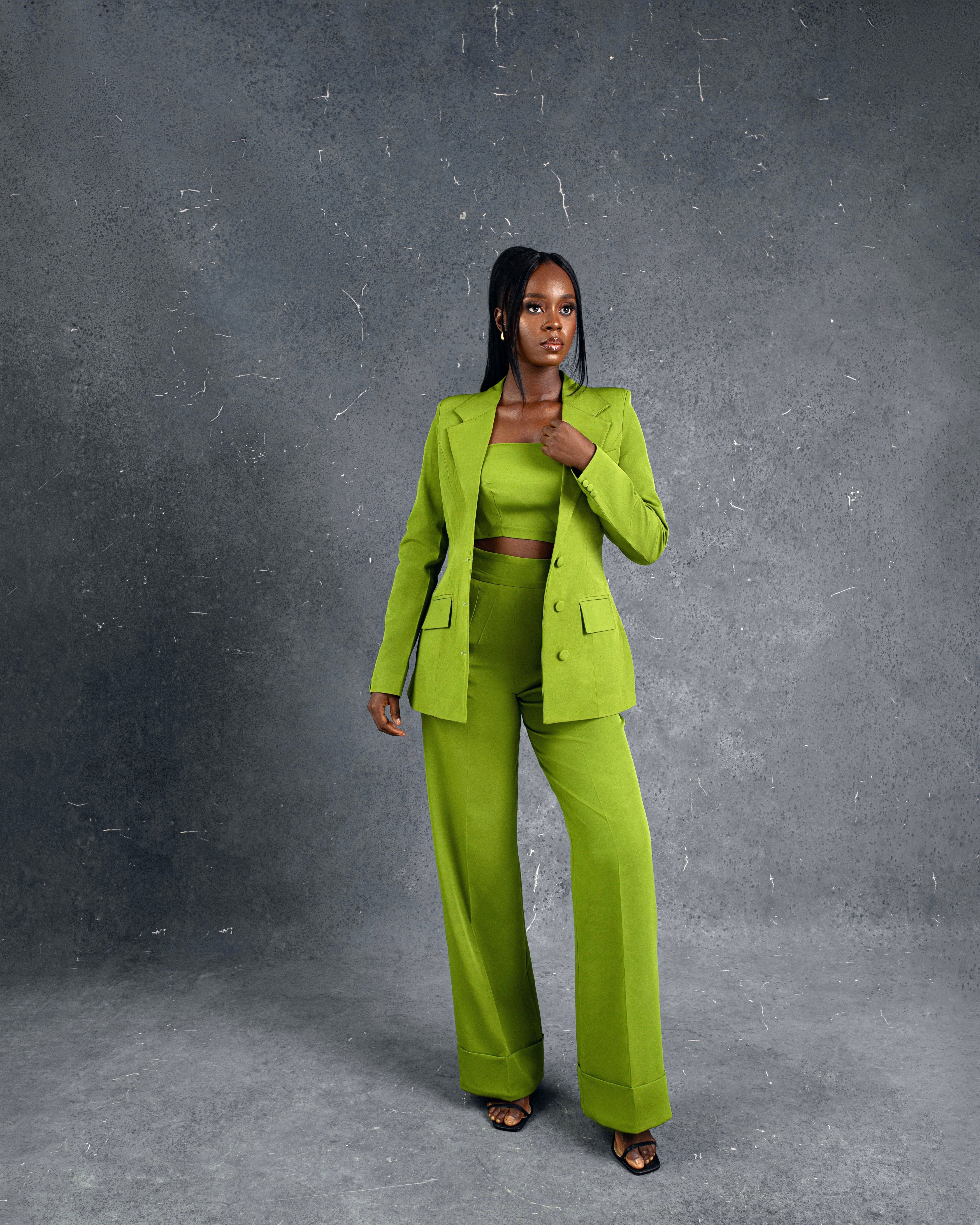 Biba olive green outlet suit