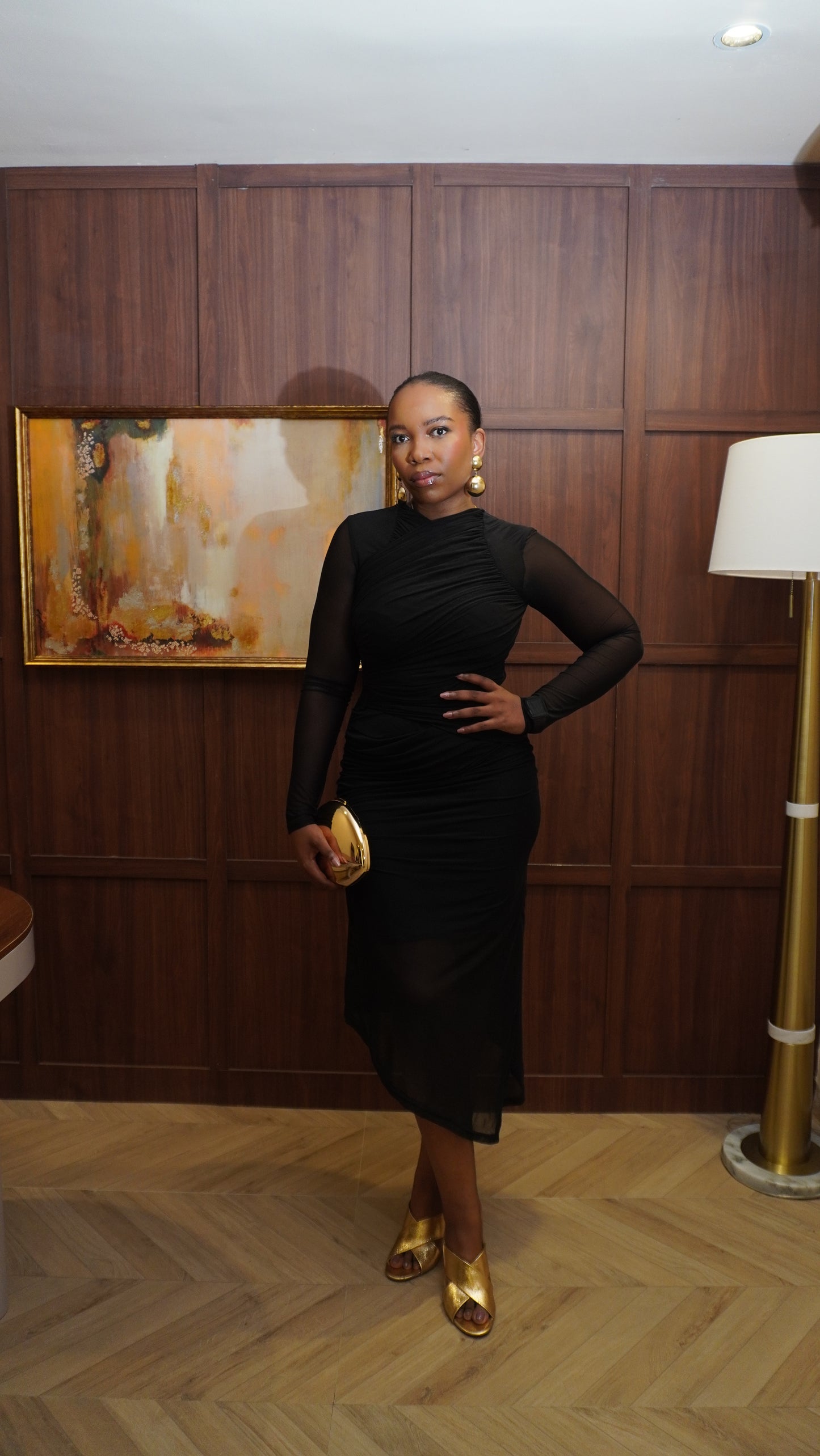 Mesh Draped Dress Black