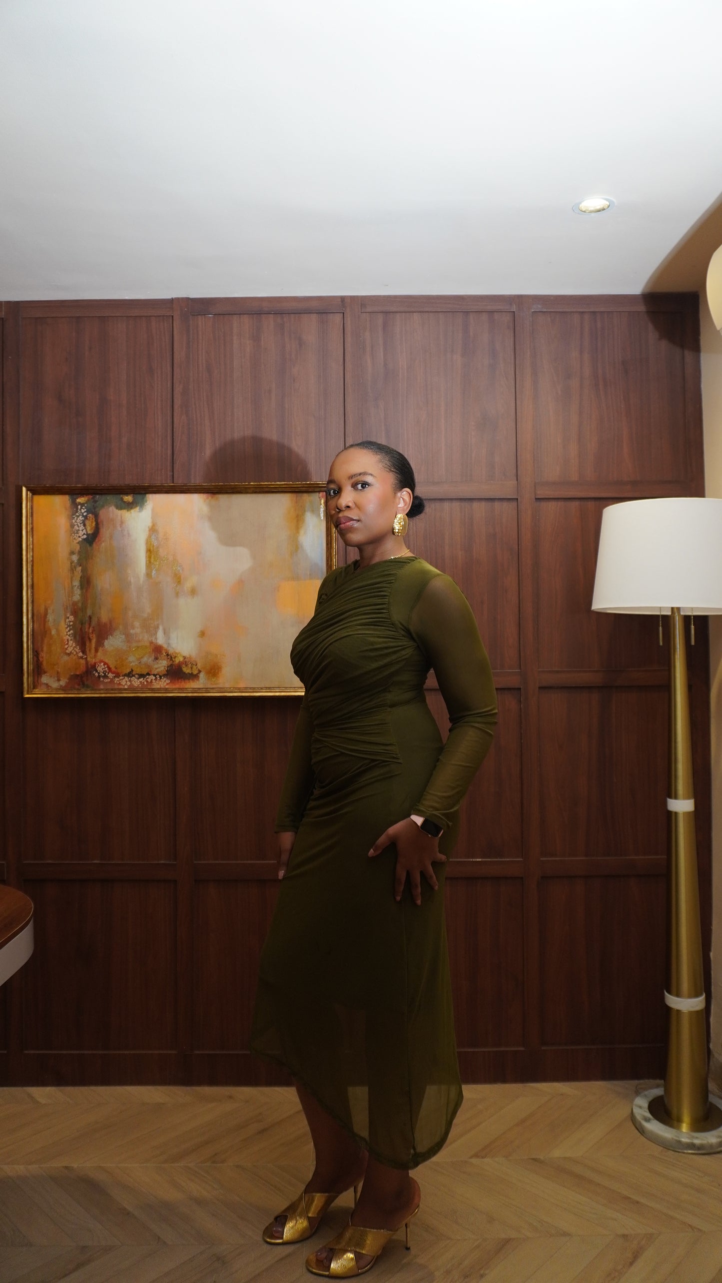 Mesh Draped Dress Army Green