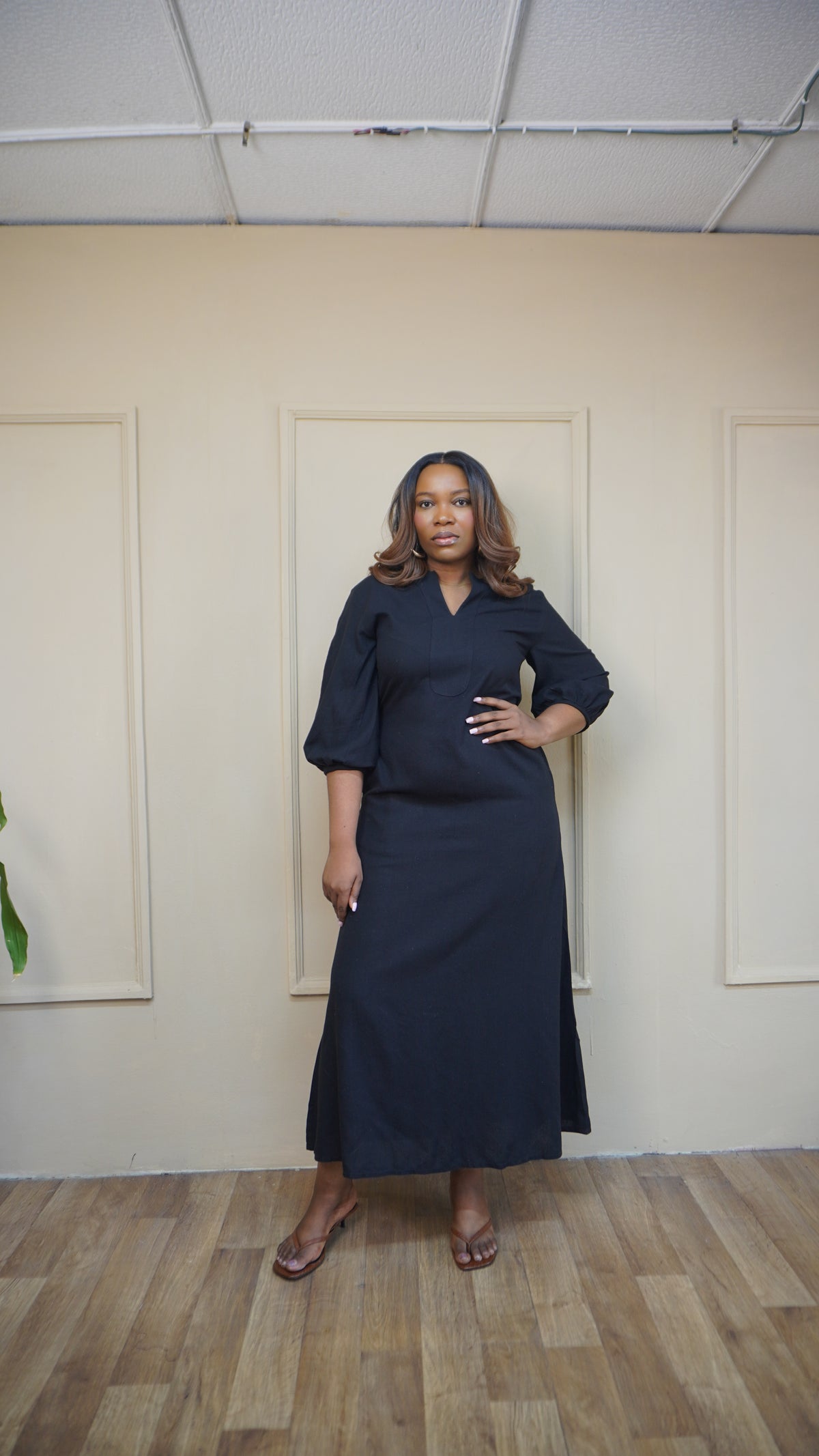 Linen Shift Dress Black