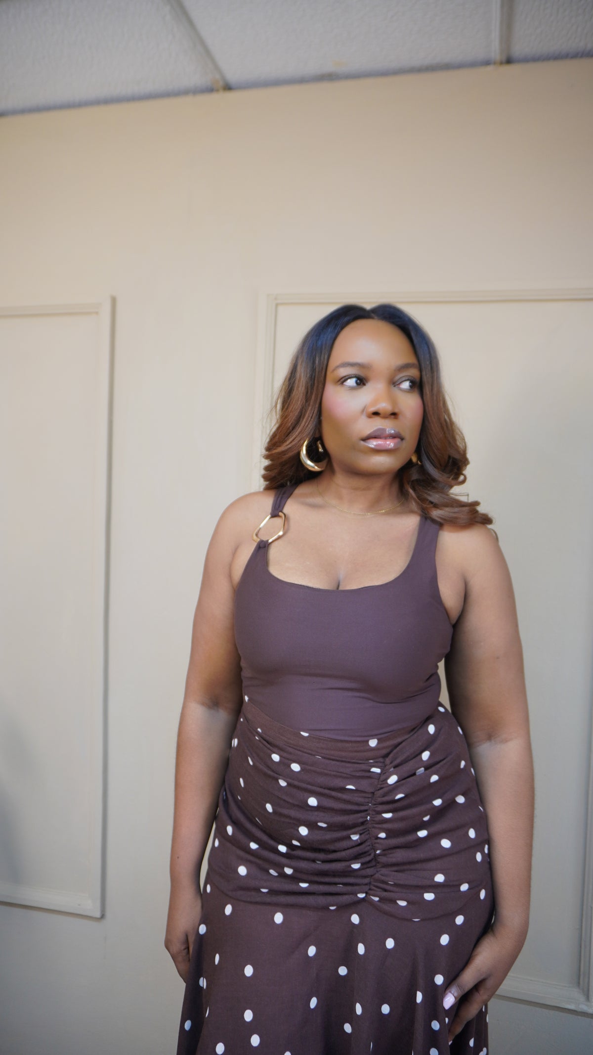 Gold detail Tank Top Chocolate Brown