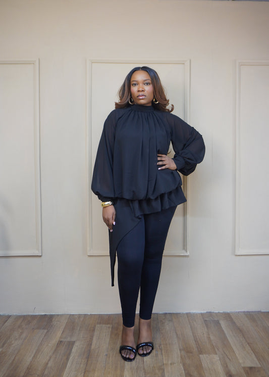 Billowy Sleeve Chiffon Top Black