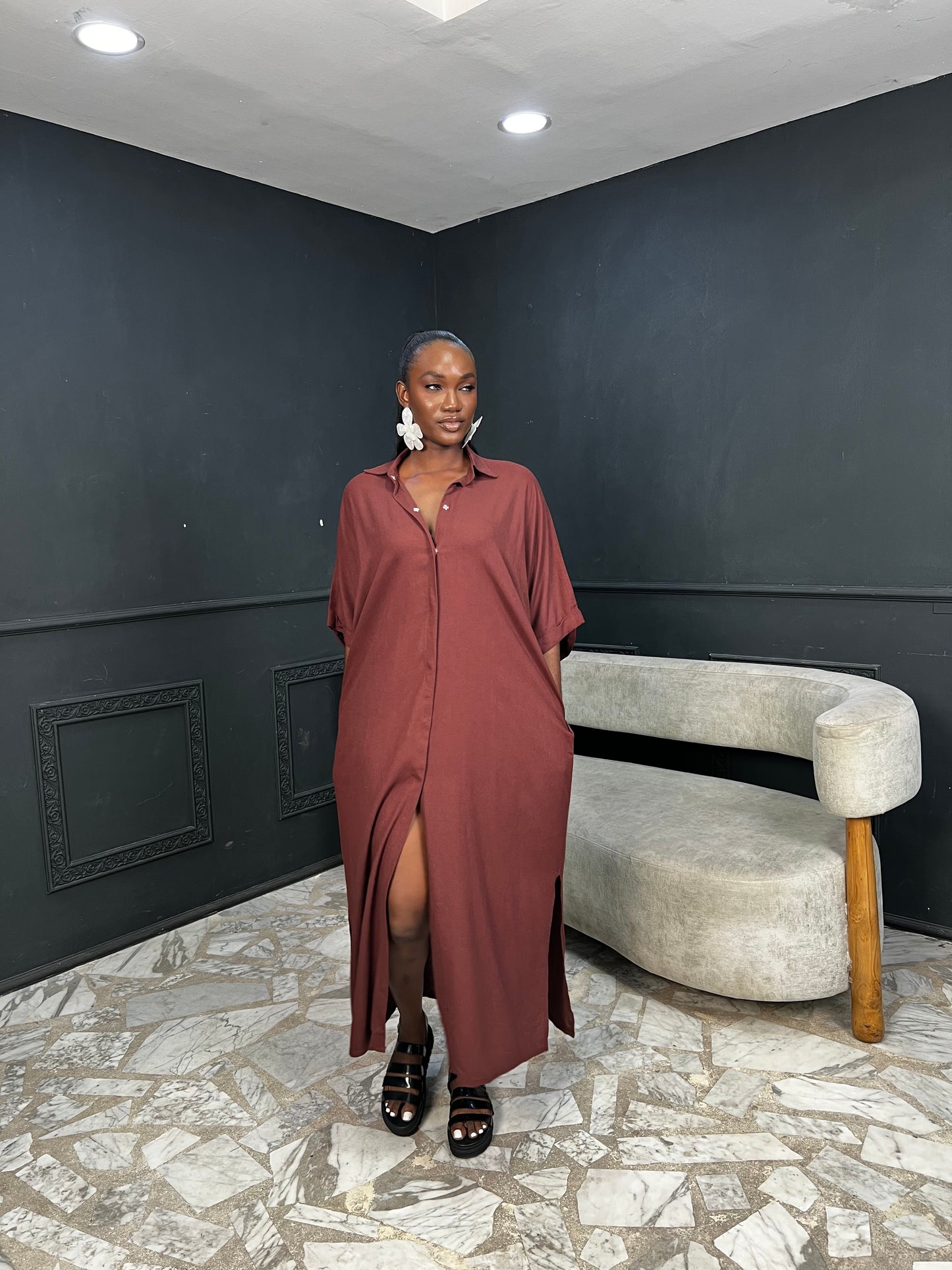 Easy Linen Brown Shirt Dress