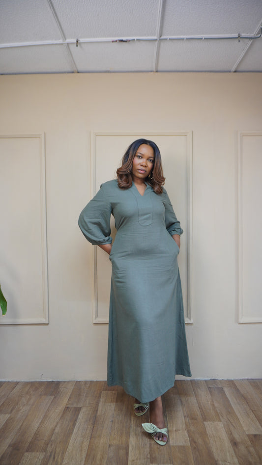 Linen Shift Dress Sage Green