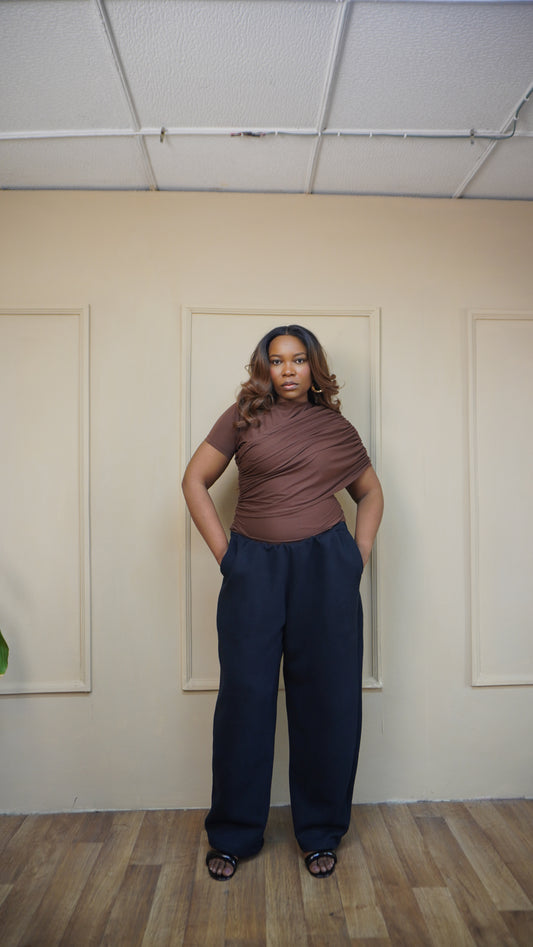 Draped Shoulder Tee Brown