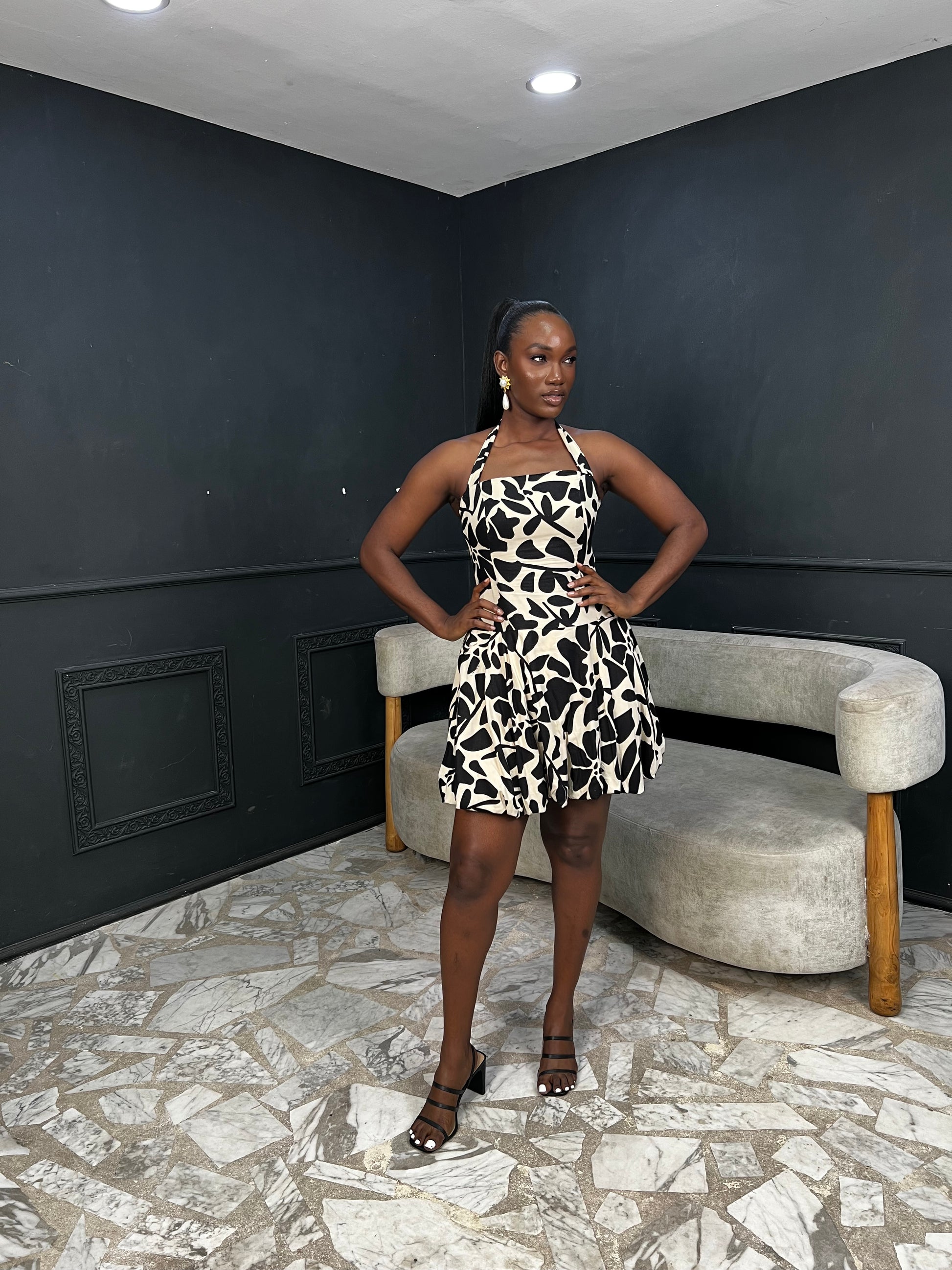 Halter Bubble Mini dress Cream/Black Lady Biba NG Halter Bubble Mini dress Cream/Black Lady Biba NG