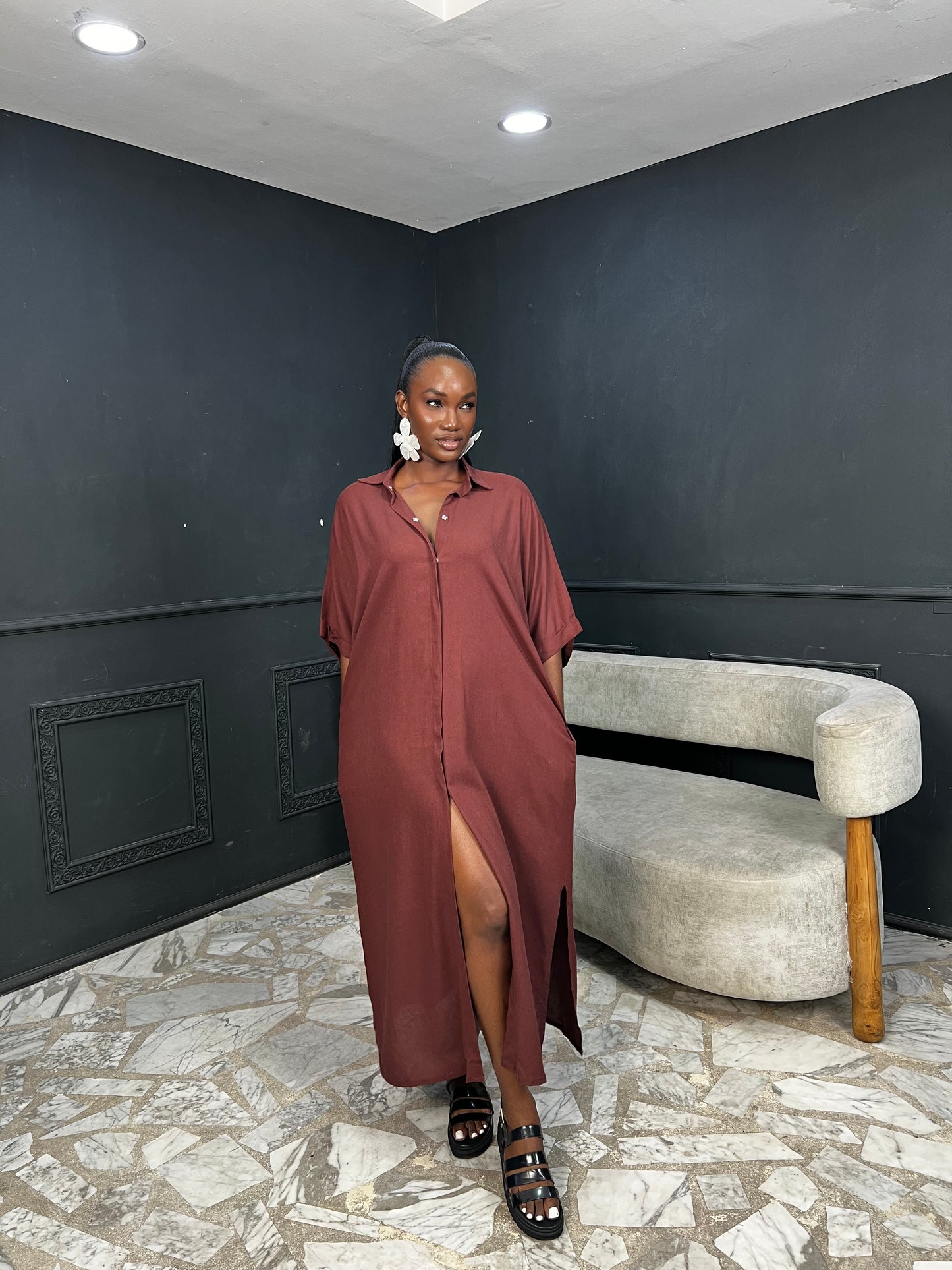 Easy Linen Brown Shirt Dress