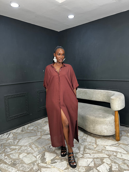 Easy Linen Brown Shirt Dress