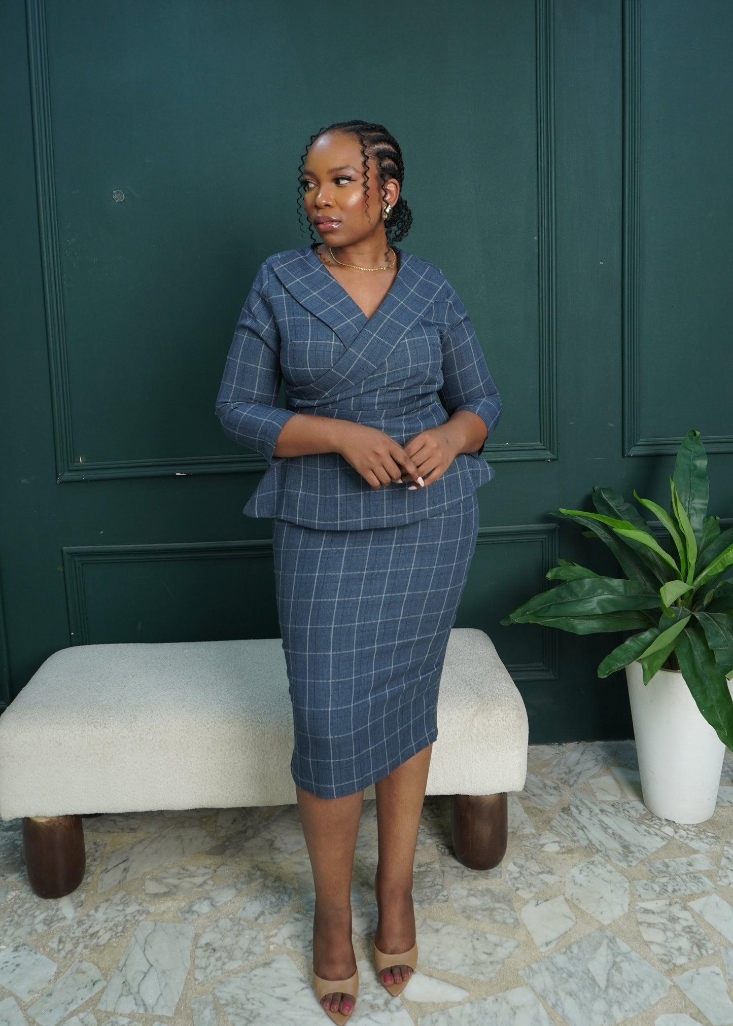 Akosua Dress Blue Tweed