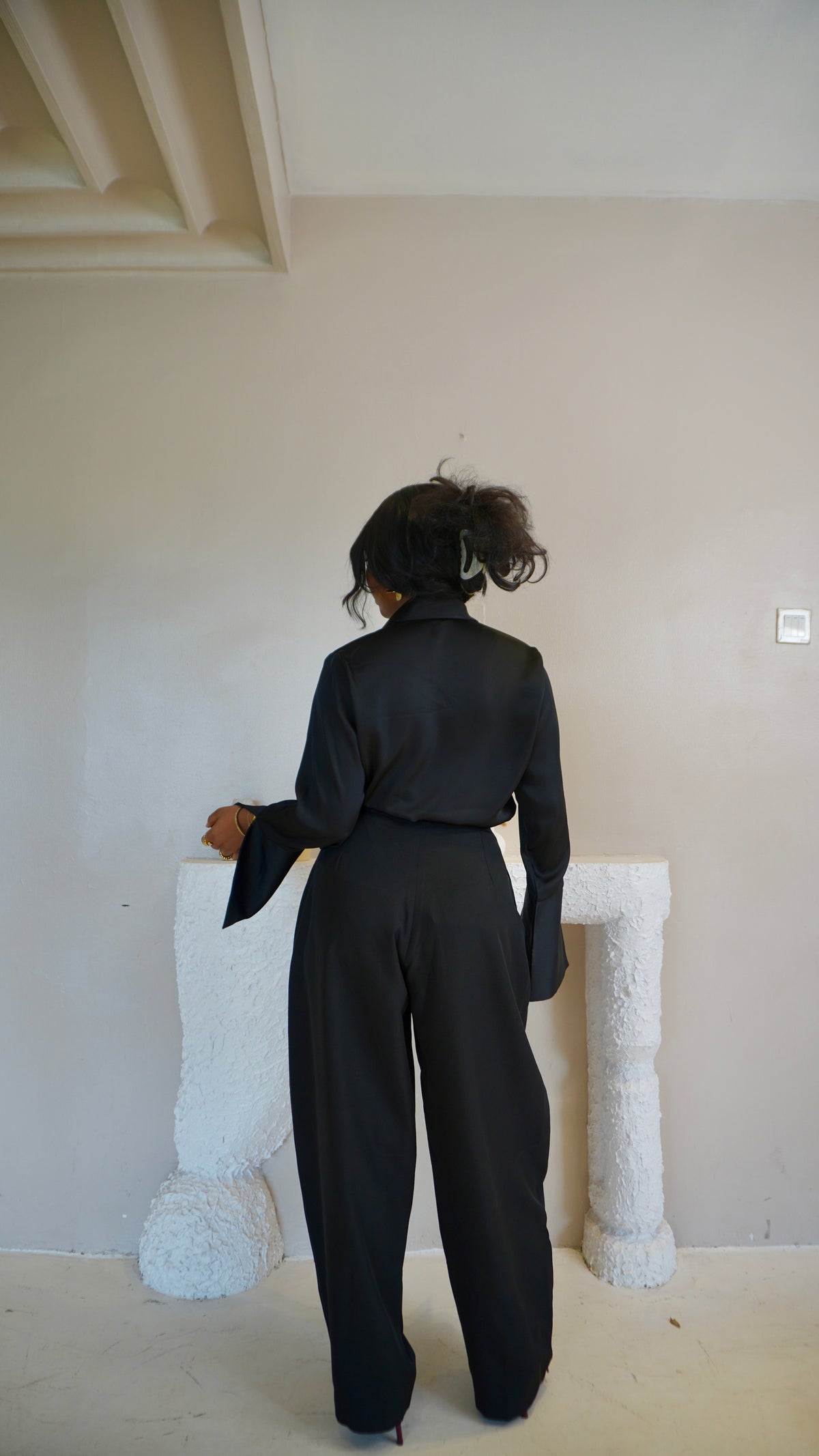 Pleated Barrel Pants Black