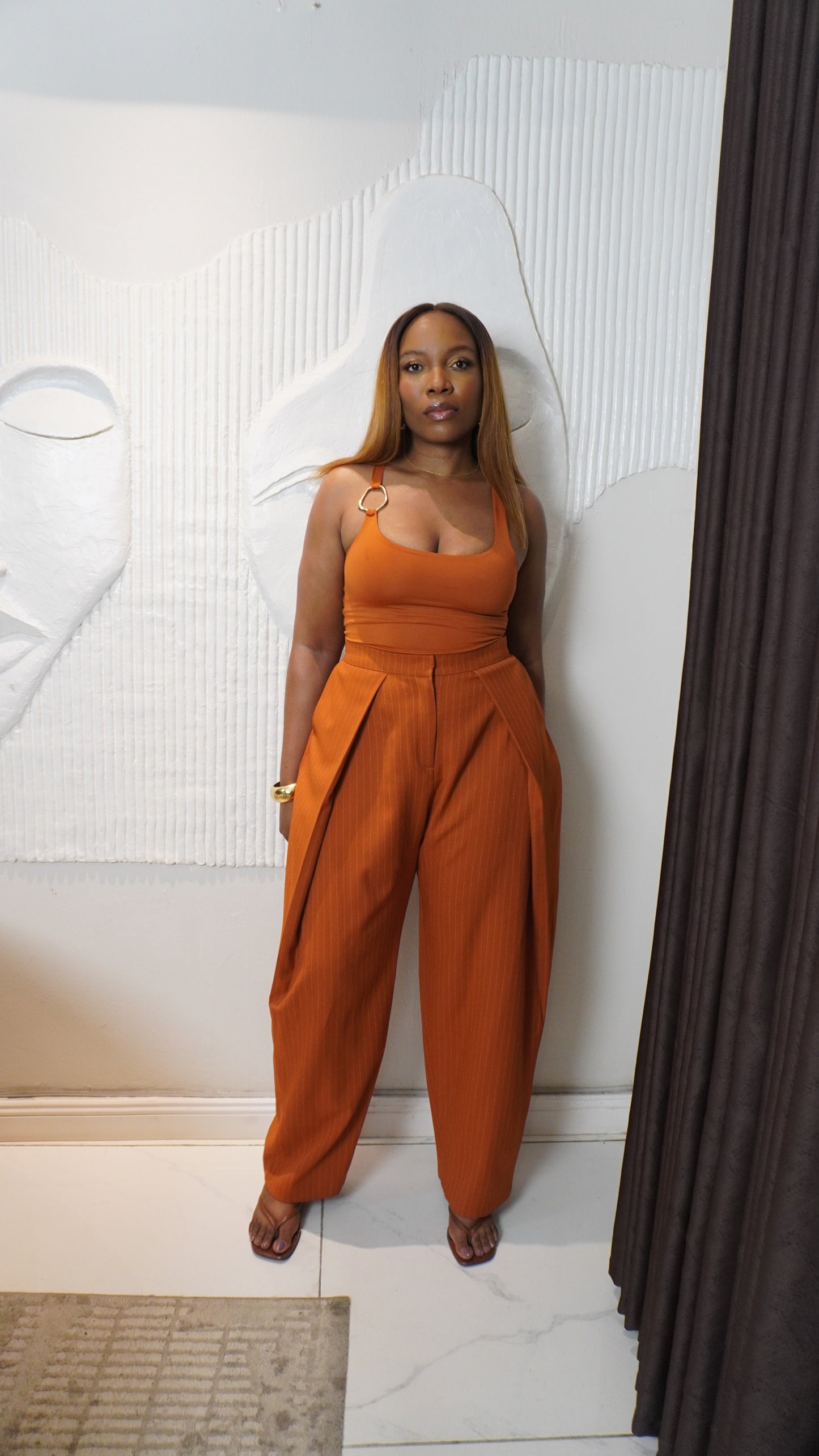 Pleated Pants Orange Stripe