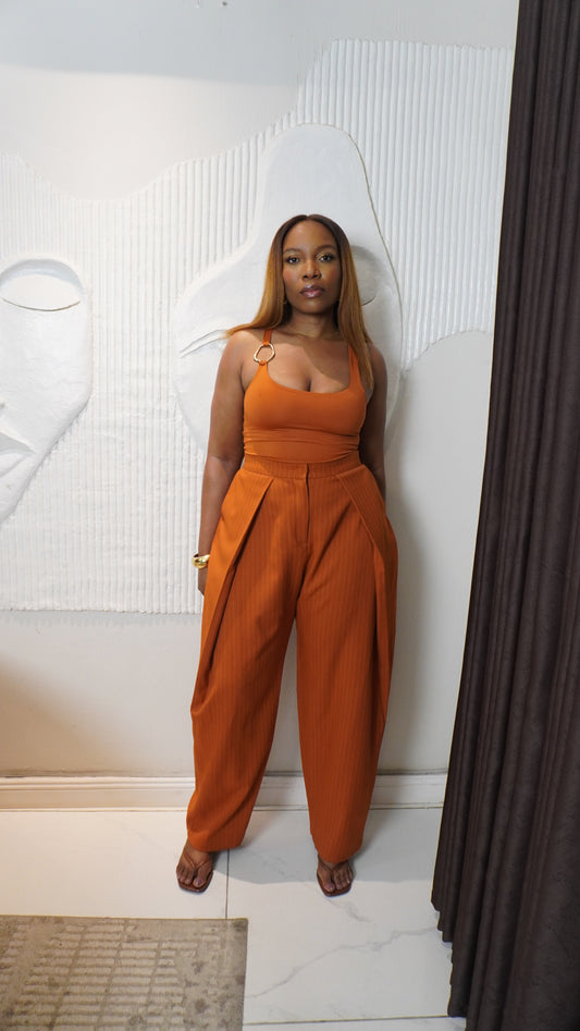 Pleated Barrel Pants Orange Stripe