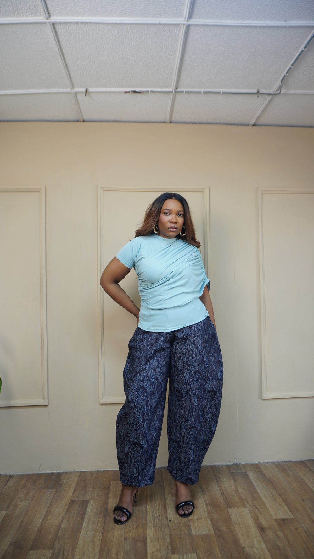 Draped Shoulder Tee Sea-foam Green