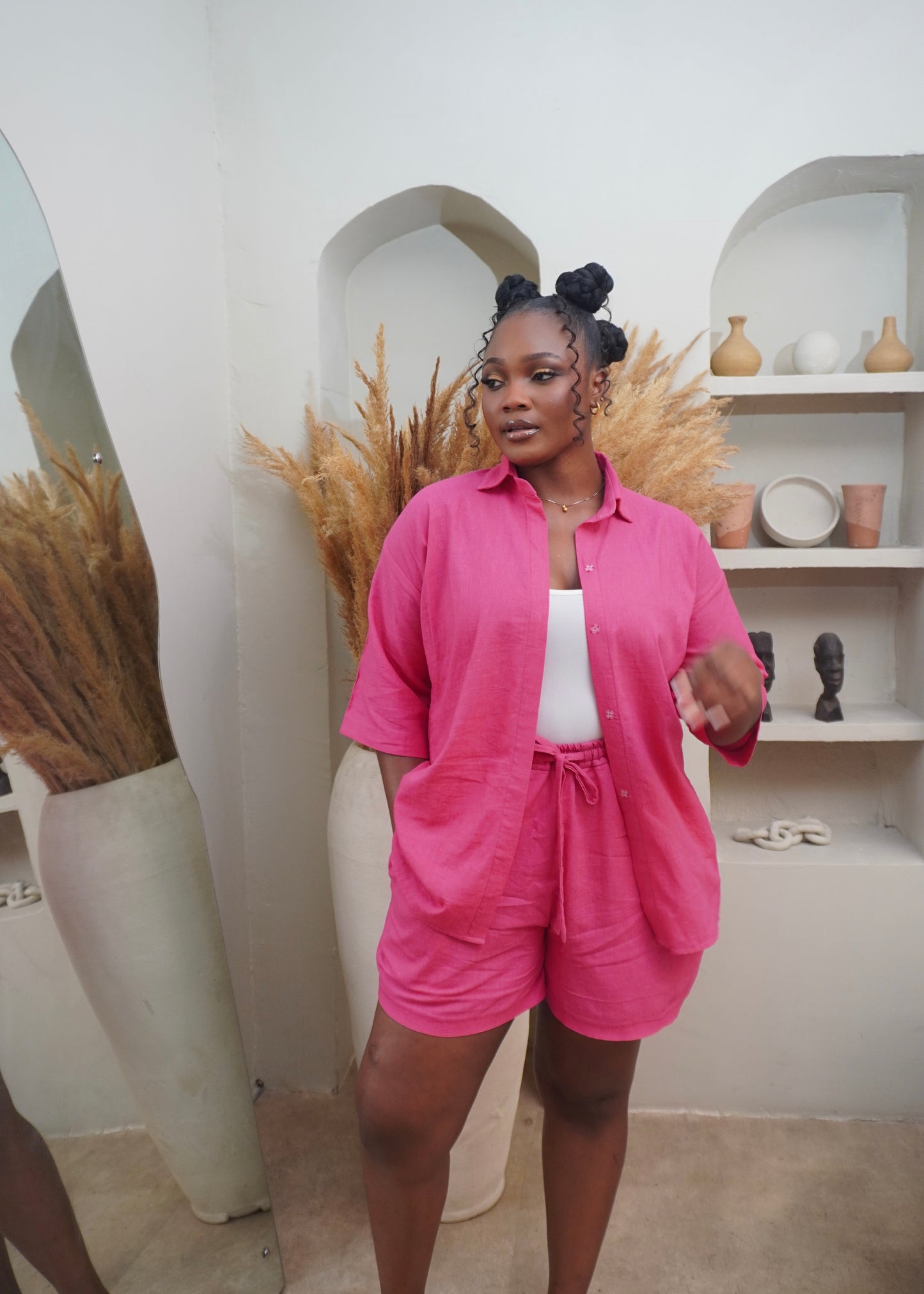 Easy Linen Short Set Pink