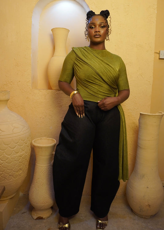 Draped Ruched Tee Olive