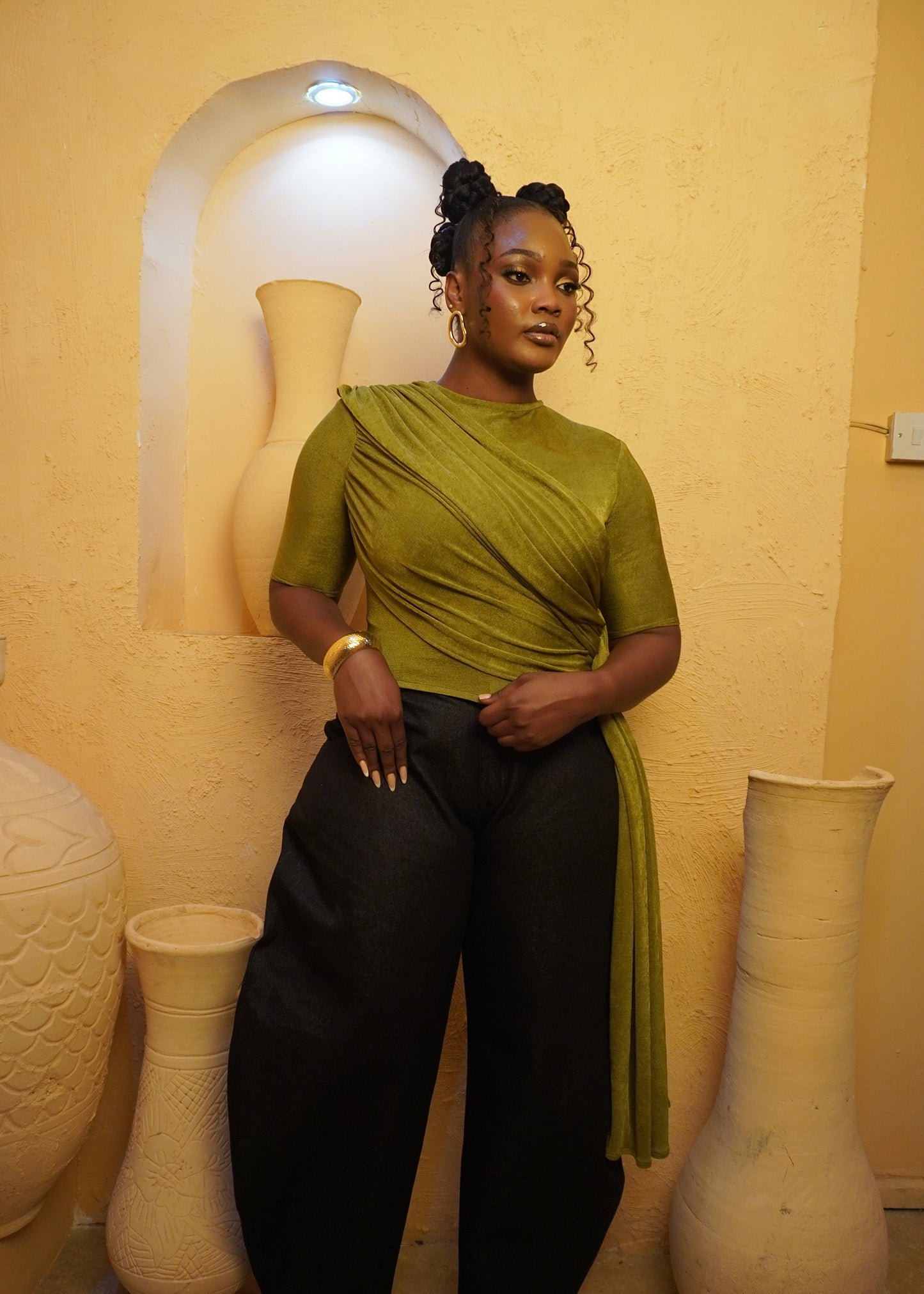 Draped Ruched Tee Olive