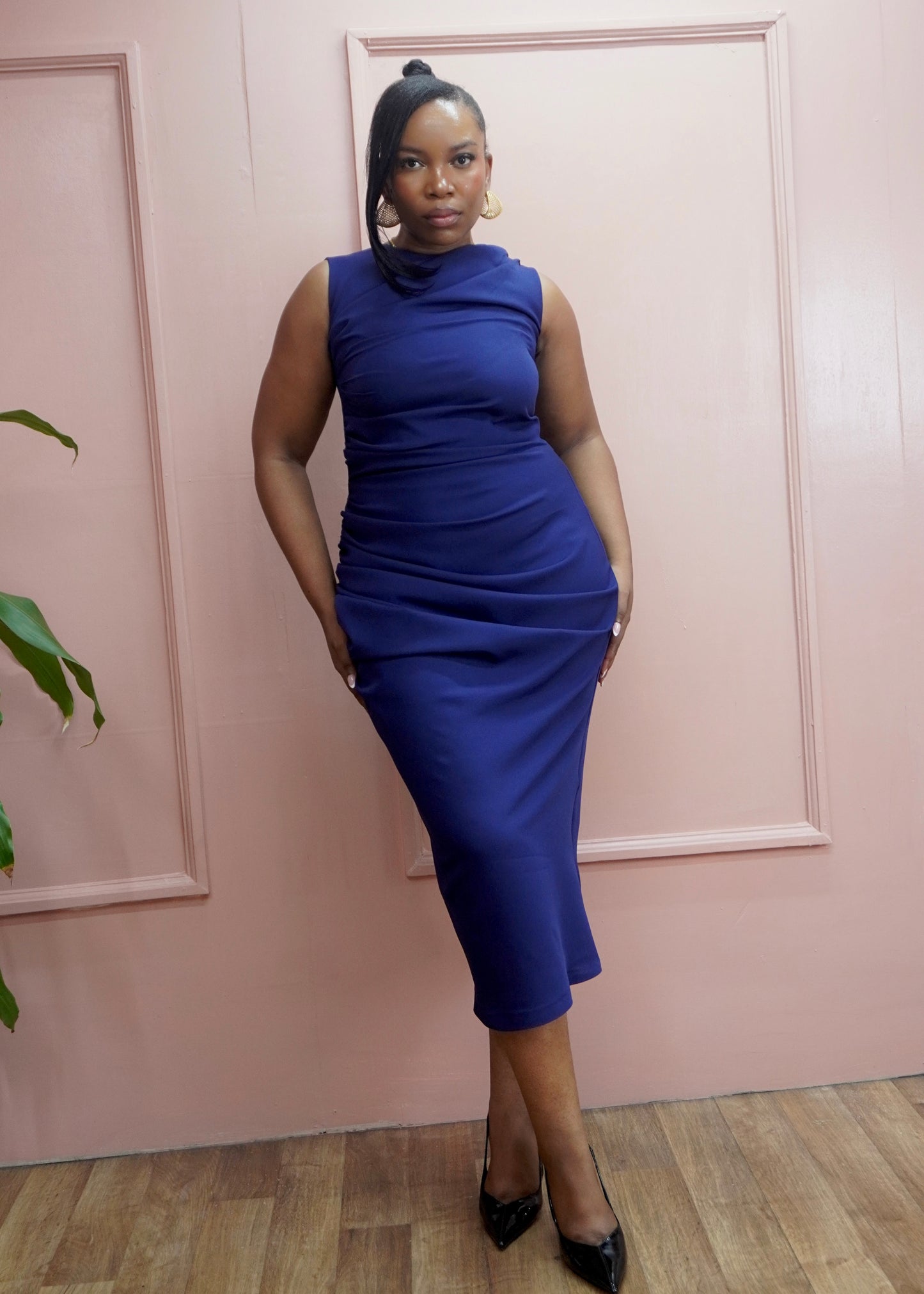 Ruched Sleeveless Dress Navy