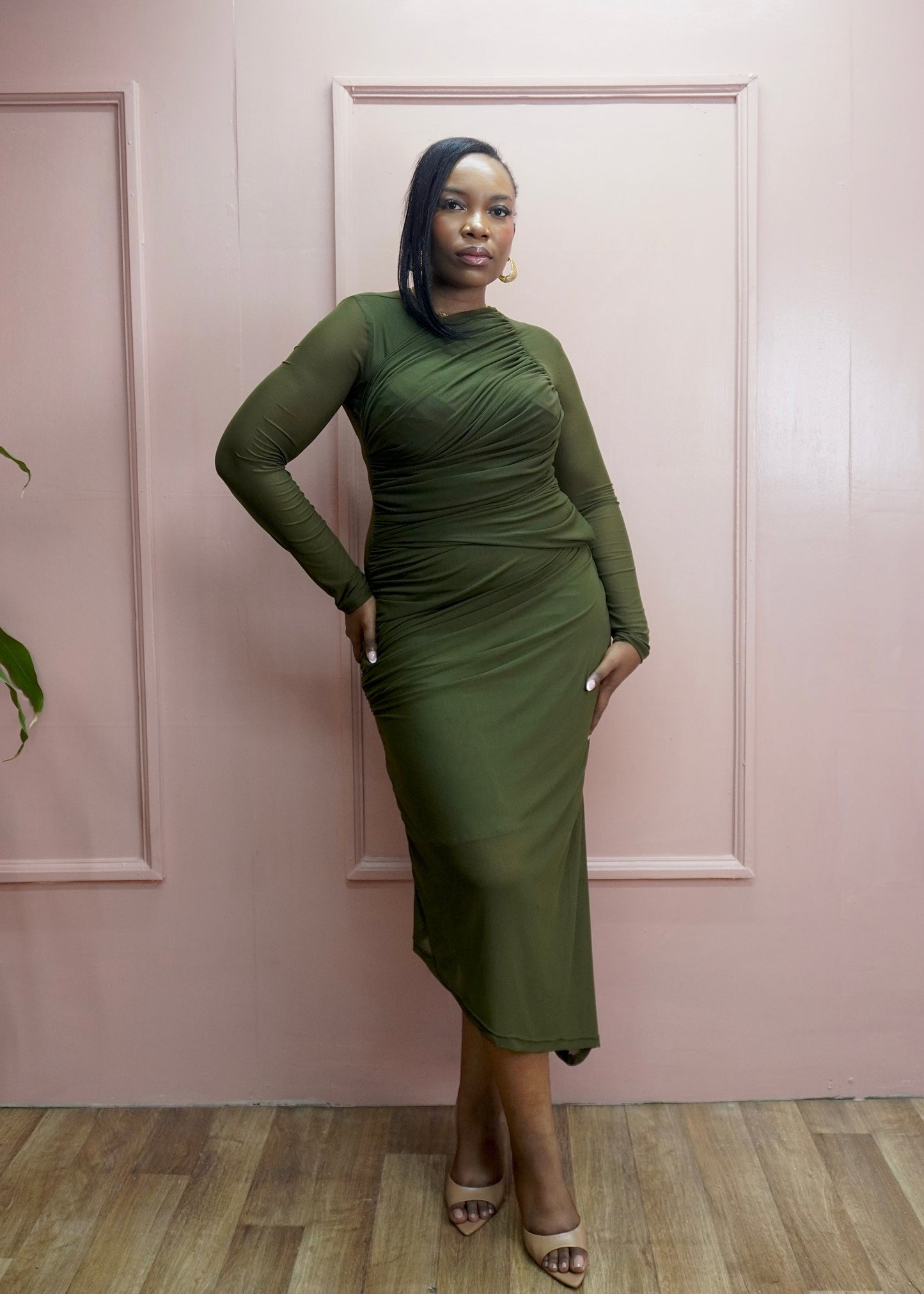 Mesh Draped Dress Army Green