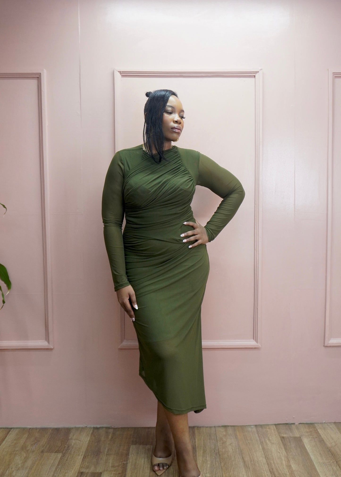 Mesh Draped Dress Army Green