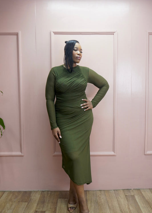 Mesh Draped Dress Army Green