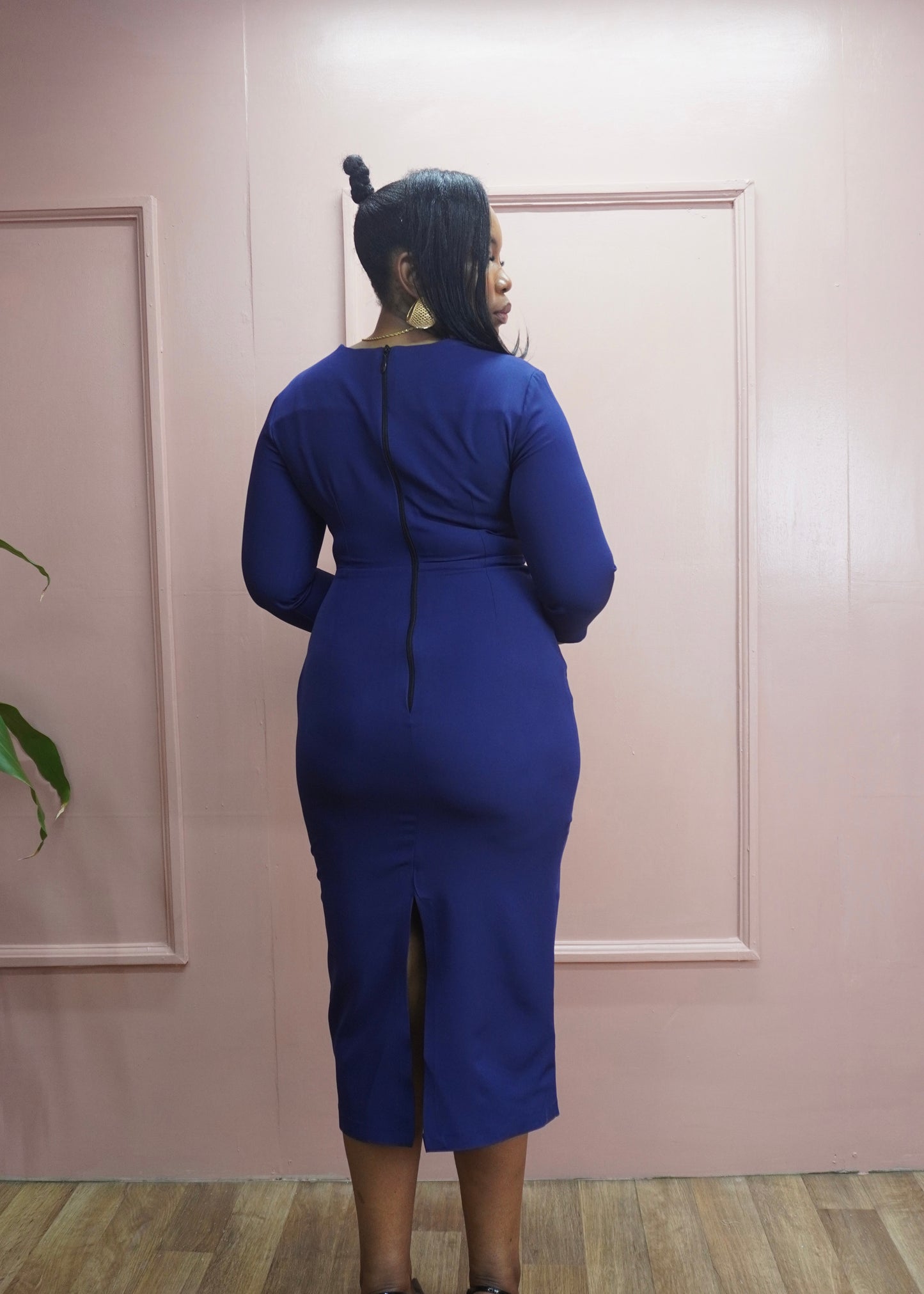 Angled Neckline Midi Dress Navy