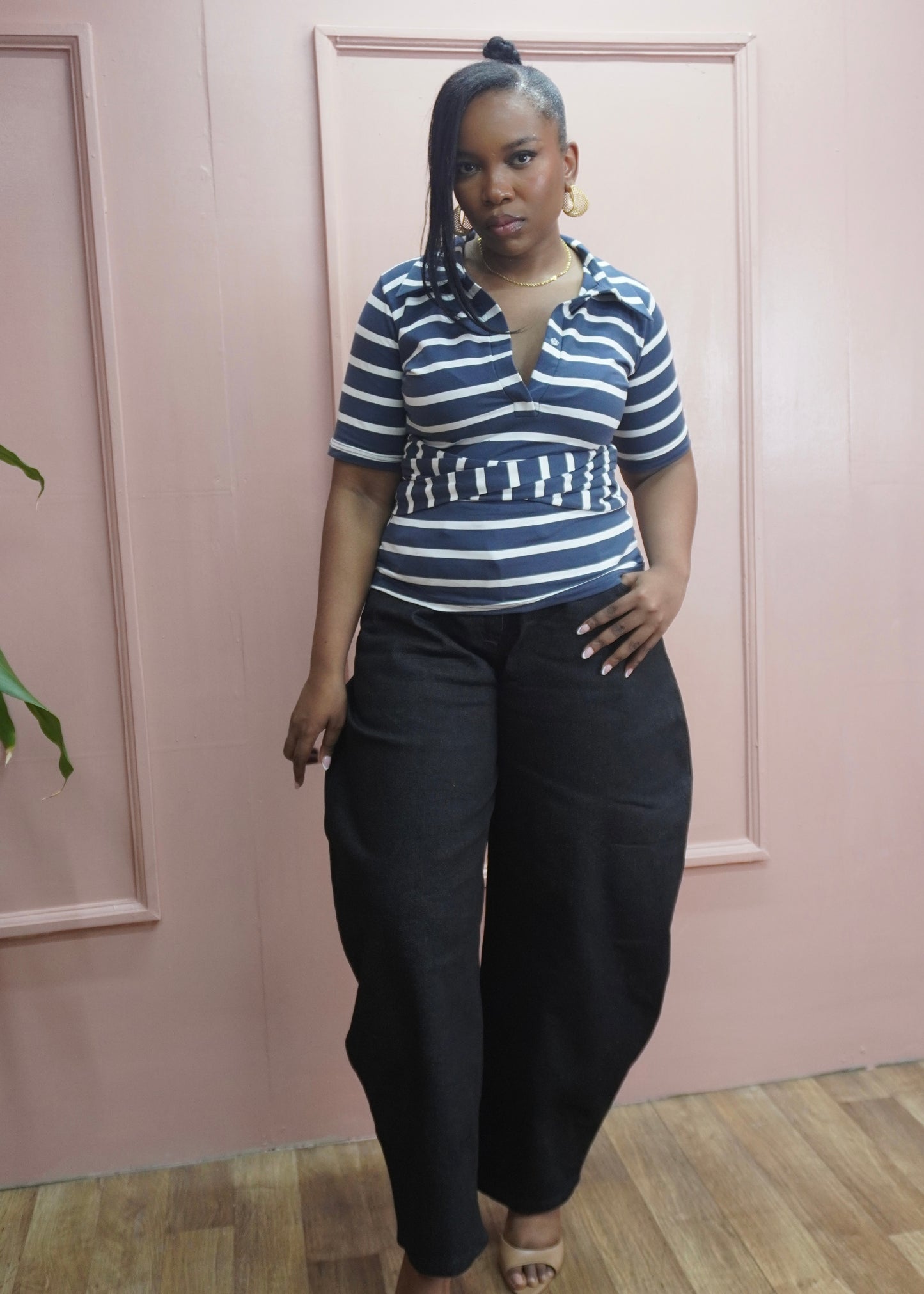 Polo Twist Top Navy Stripes
