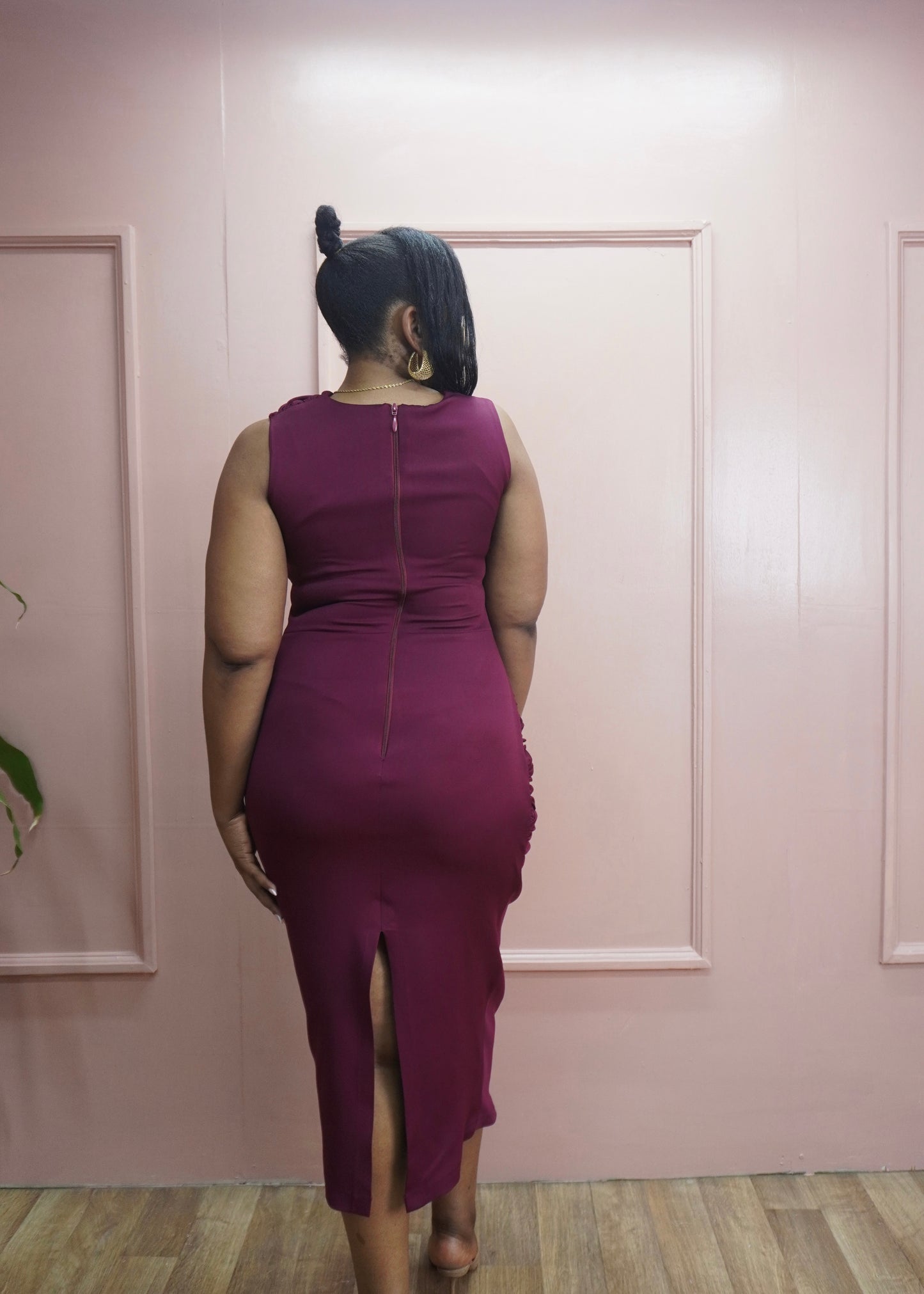 Ruched Sleeveless Dress Burgundy